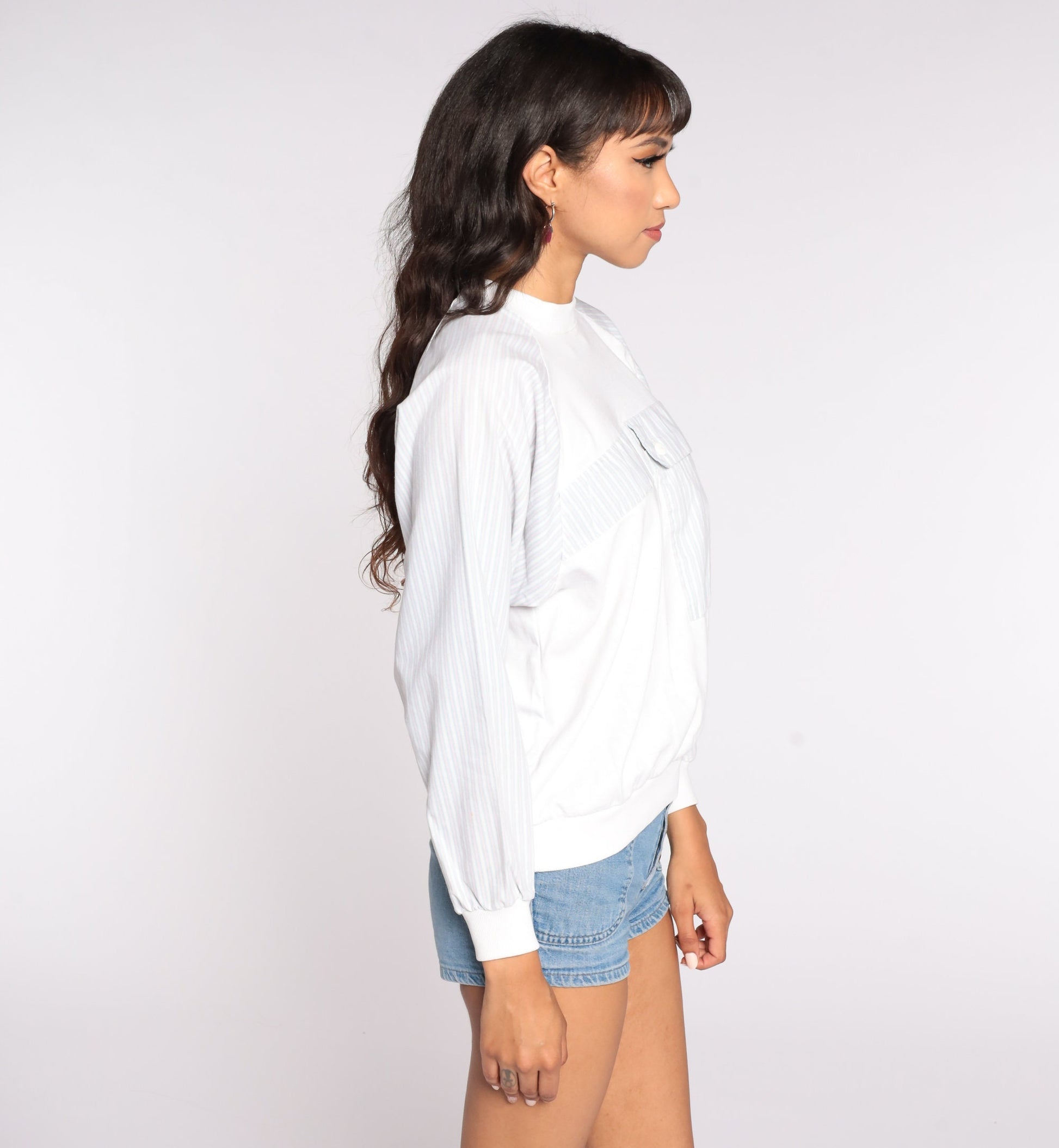 80s Jantzen White Striped Raglan Long Sleeve Shirt Medium
