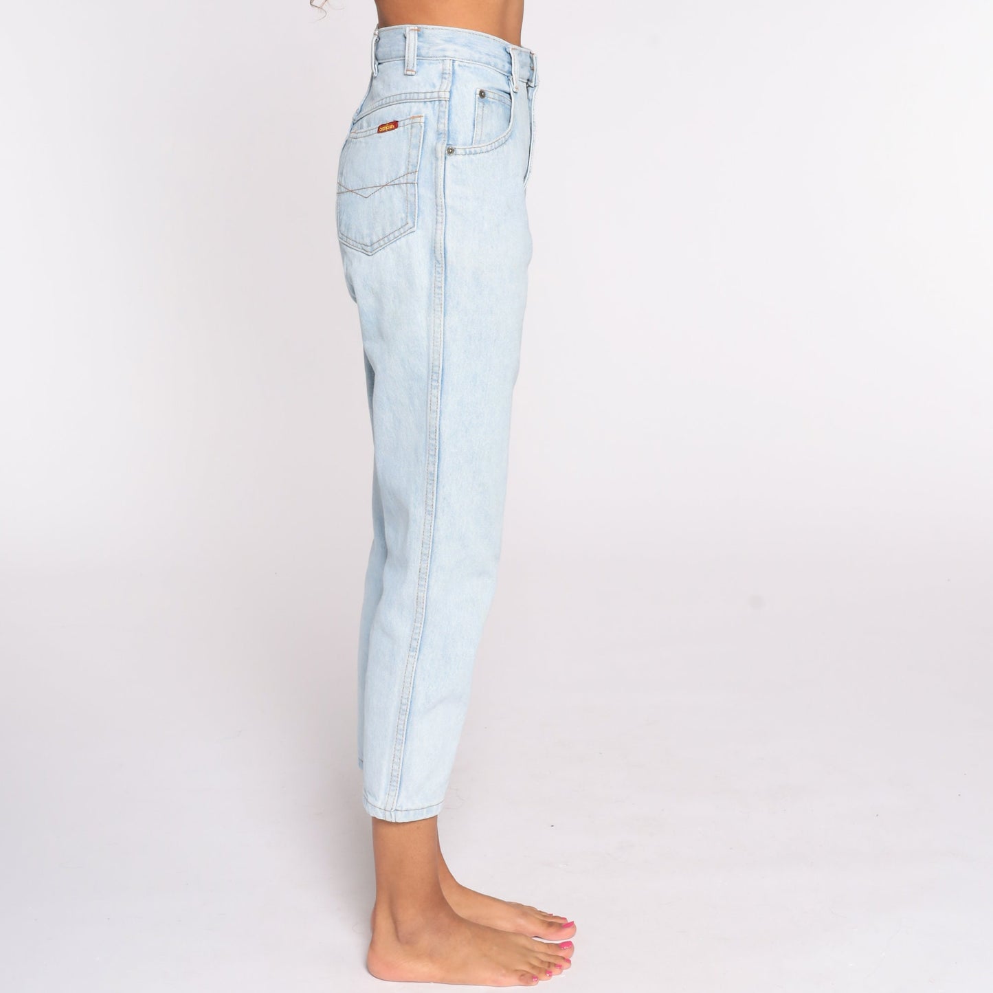 90s Bonjour High Waist Mom Jeans Light Blue Denim Tapered Extra Small