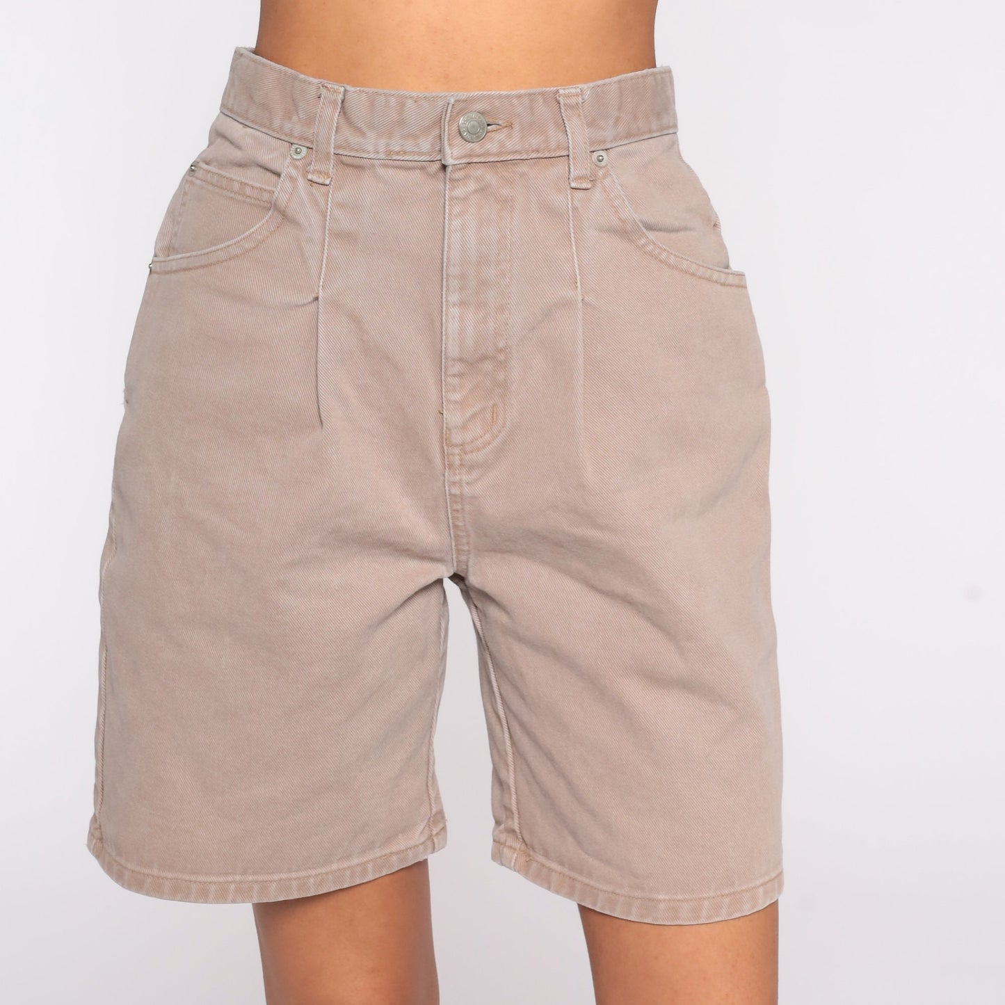 90s Cenza Tan Denim Shorts High Waisted Pleated Jean Bermuda Small