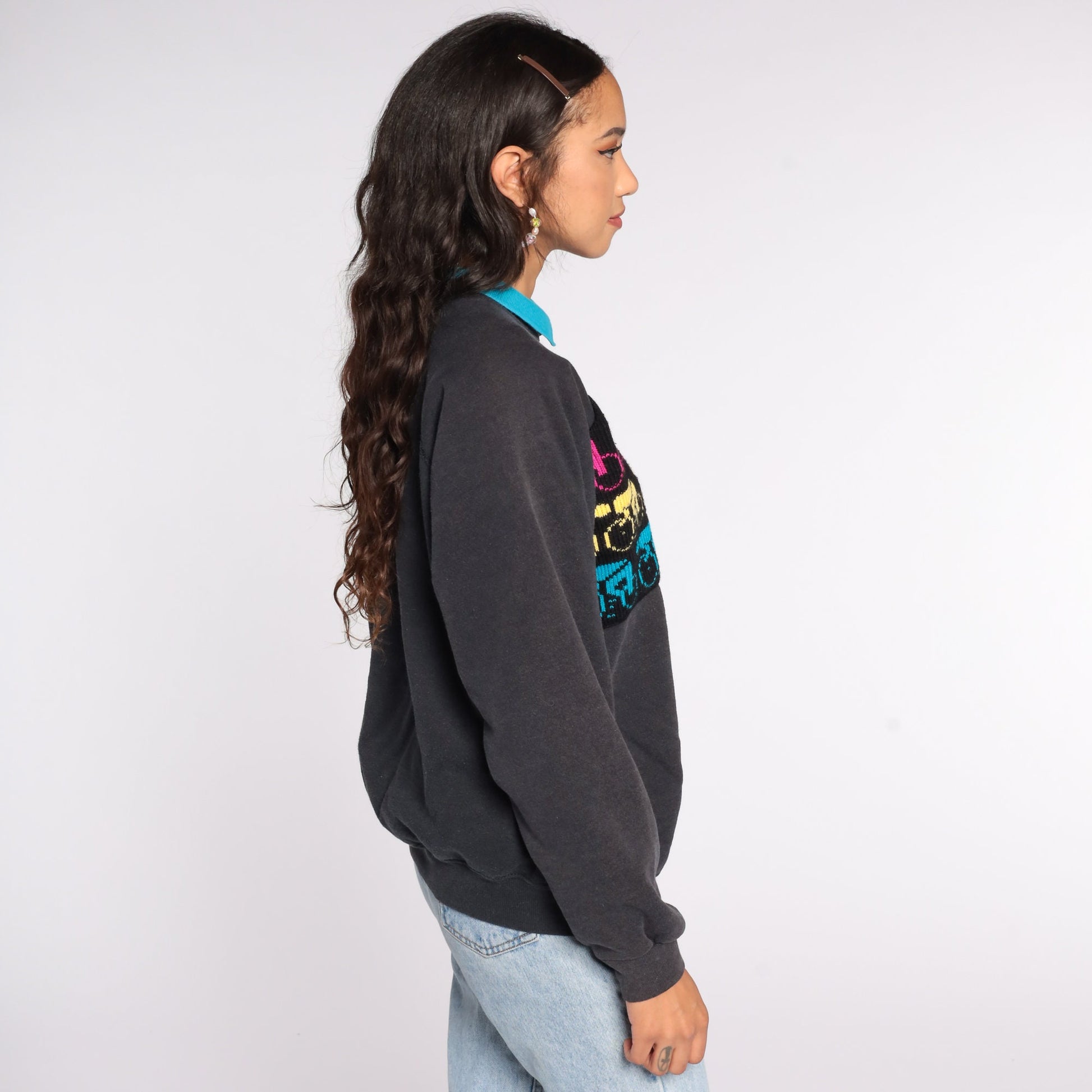 90s Hanes Cycling Graphic Sweatshirt Collared Pullover Large L