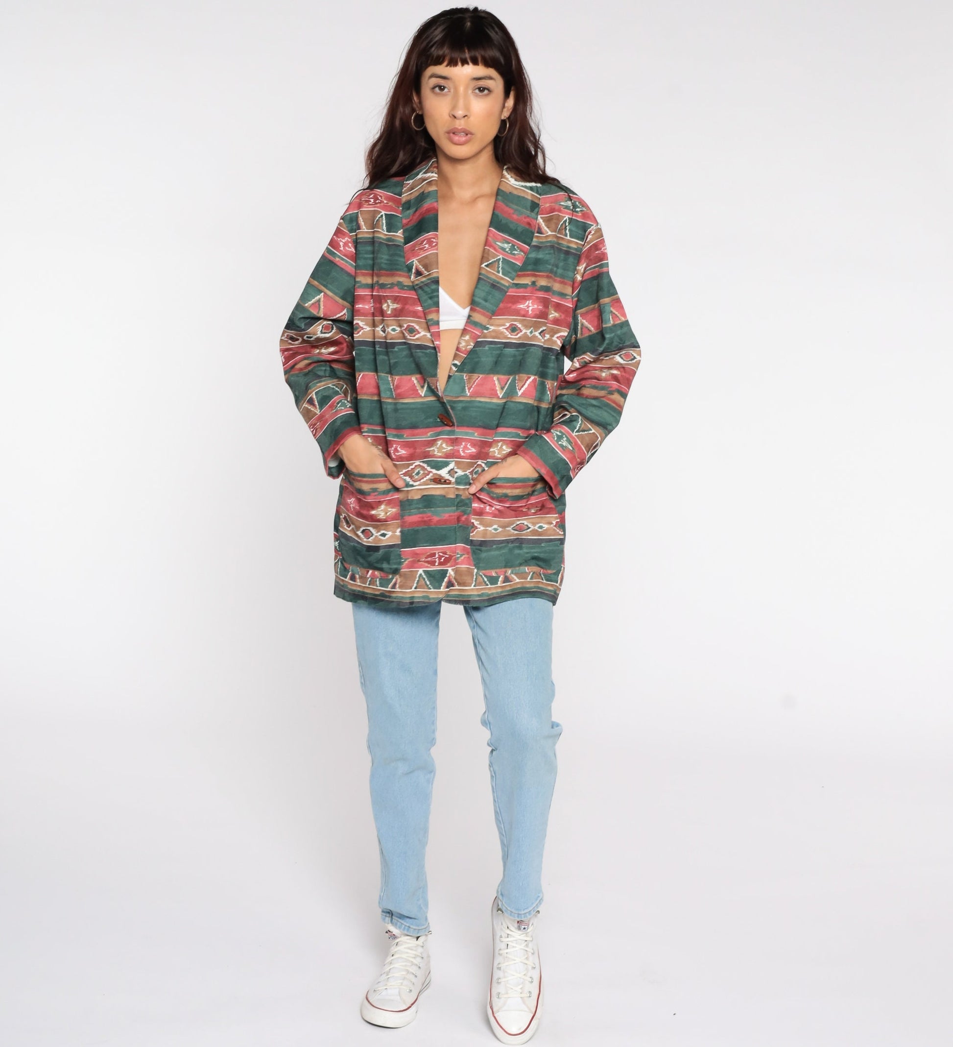 80s Southwestern Tribal Aztec Blazer Cotton Jacket Medium
