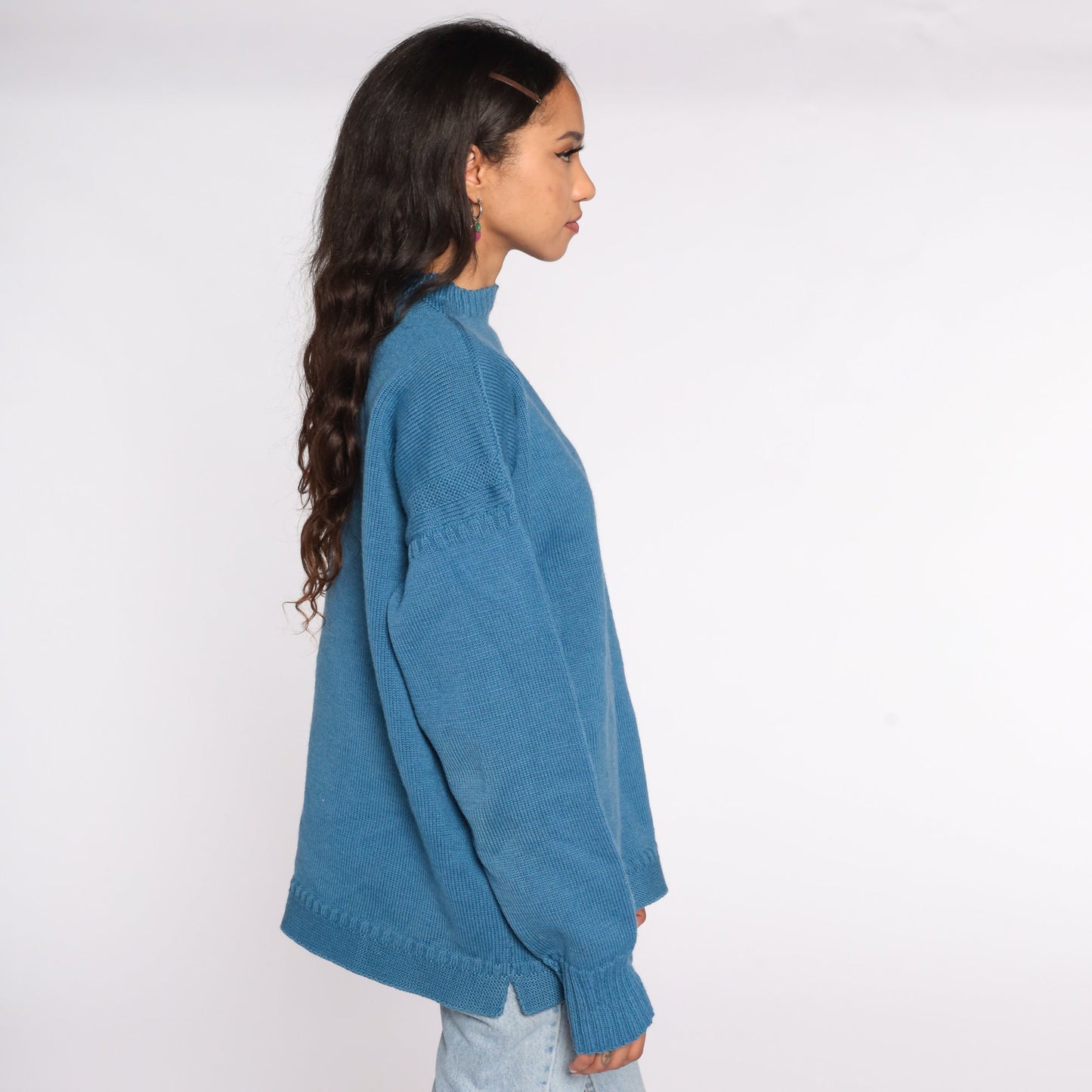 80s Blue Wool Pullover Sweater Men's Large Knit Jumper
