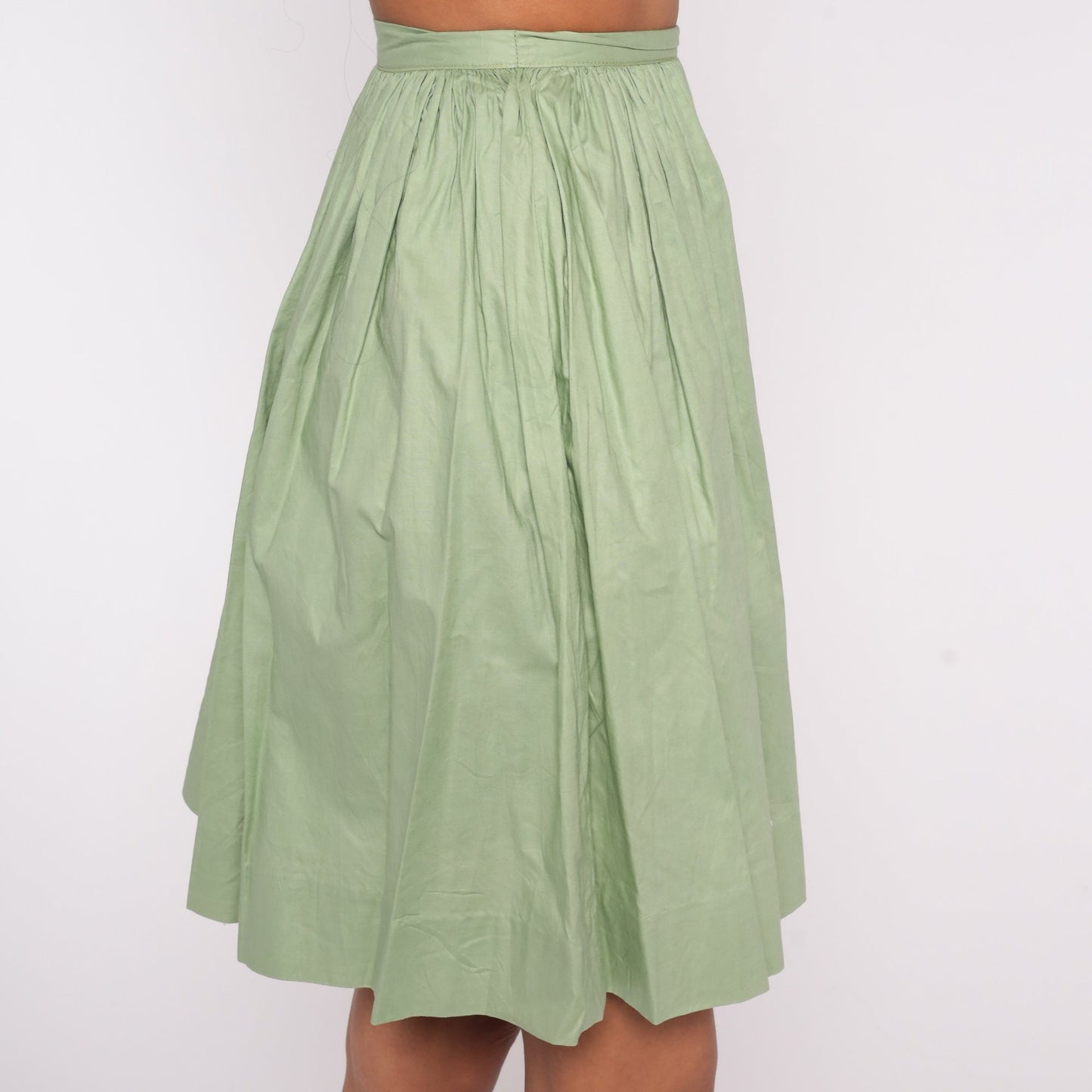 1960s Green Cotton Circle Skirt High Waist Mini XXS
