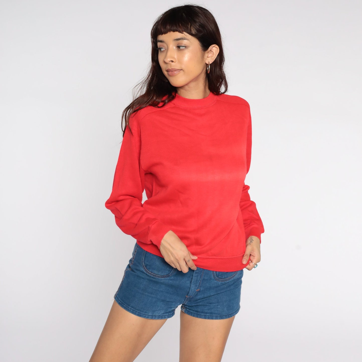 80s Red Crewneck Sweatshirt Faded Plain Vintage Medium