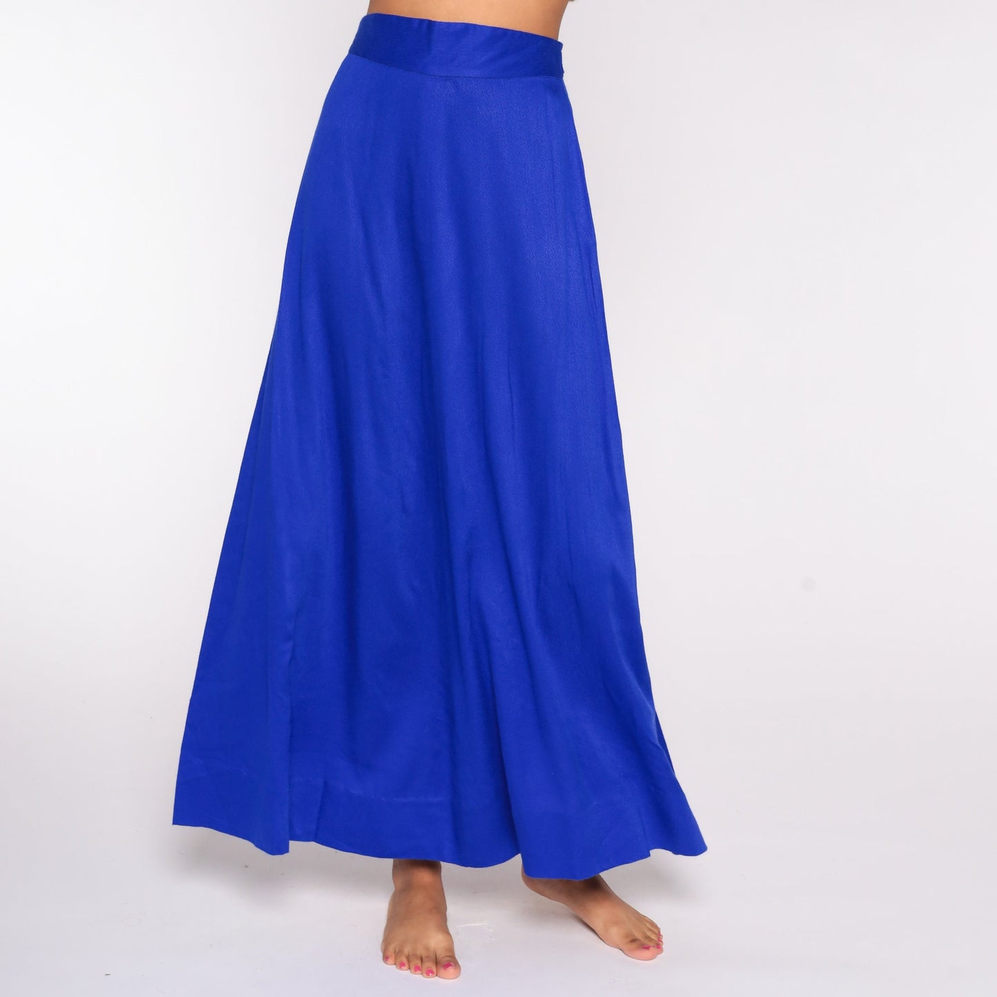 70s Purple-Blue High-Waisted Maxi Skirt Cotton Small