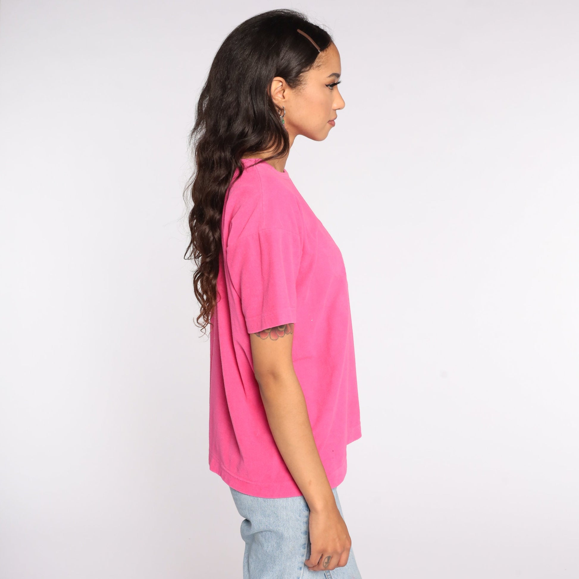 90s Pink Terry Cloth Shirt Palm Tree Graphic Cap Sleeve Medium