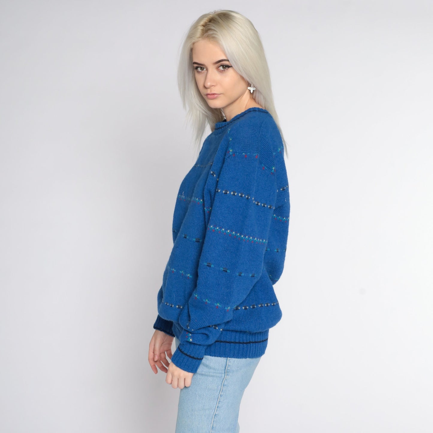 80s Gant Wool Striped Crewneck Sweater Blue Pullover Large