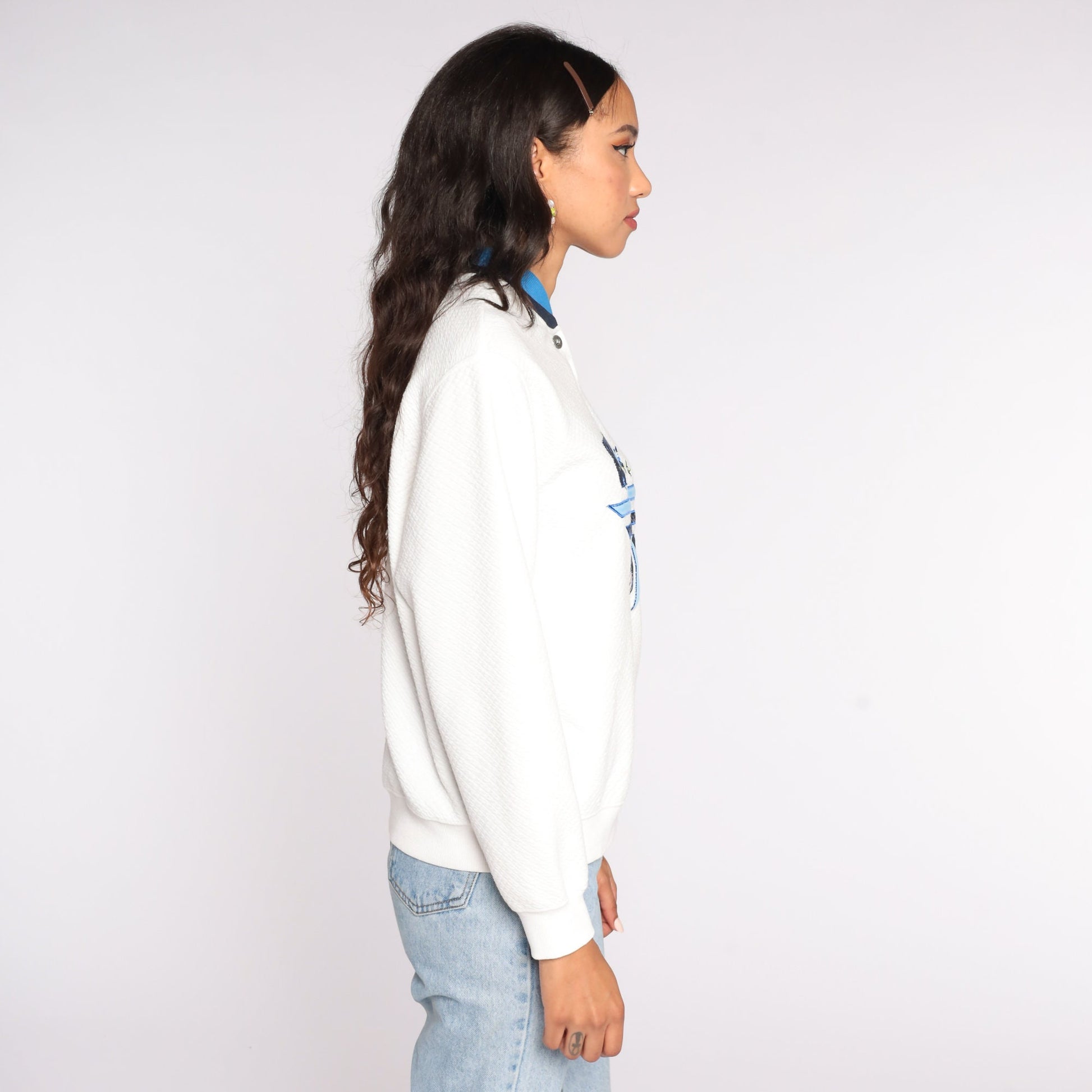 80s Alfred Dunner Floral Embroidered Sweatshirt Off-White Pullover Medium