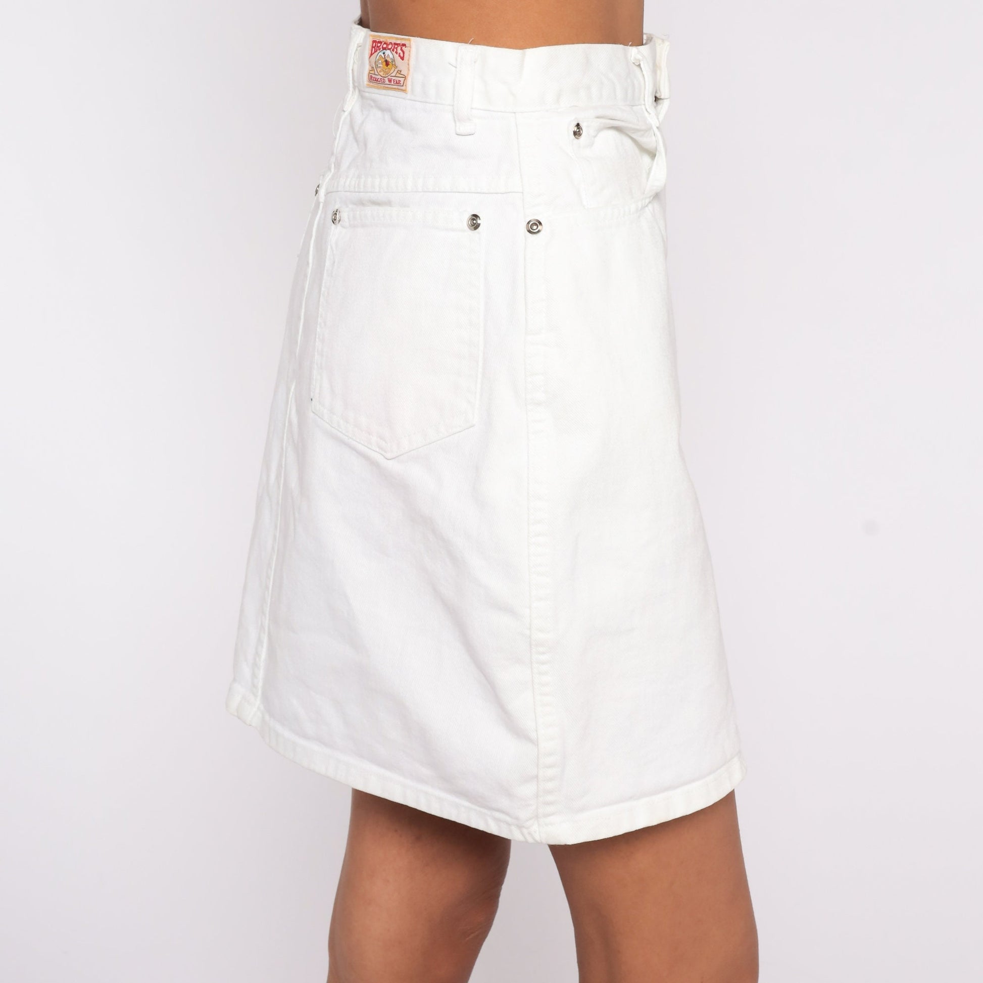 80s White Denim Mini Skirt High Waisted Jean Pencil Small