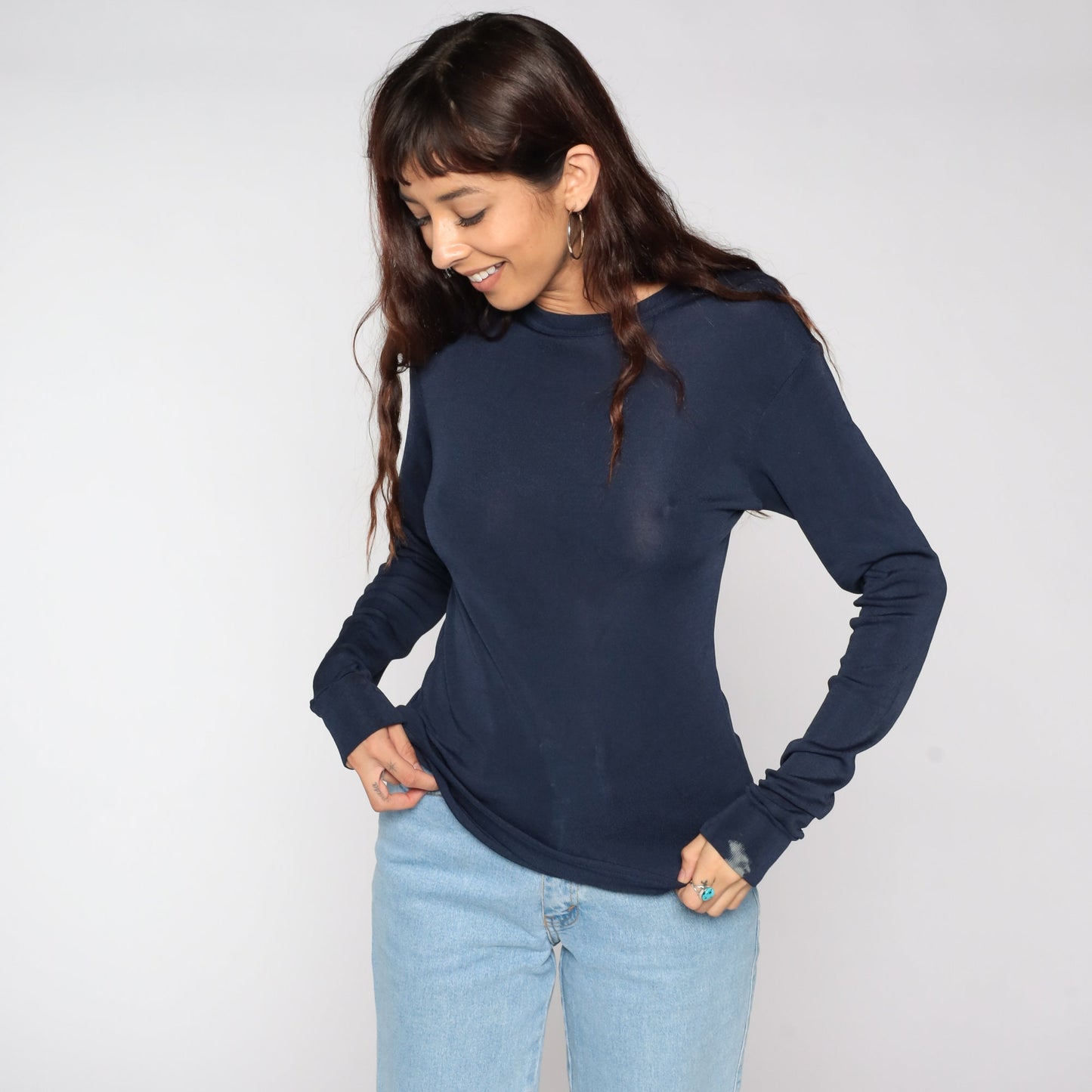 70s Navy Thermal Long Sleeve Undershirt Medium