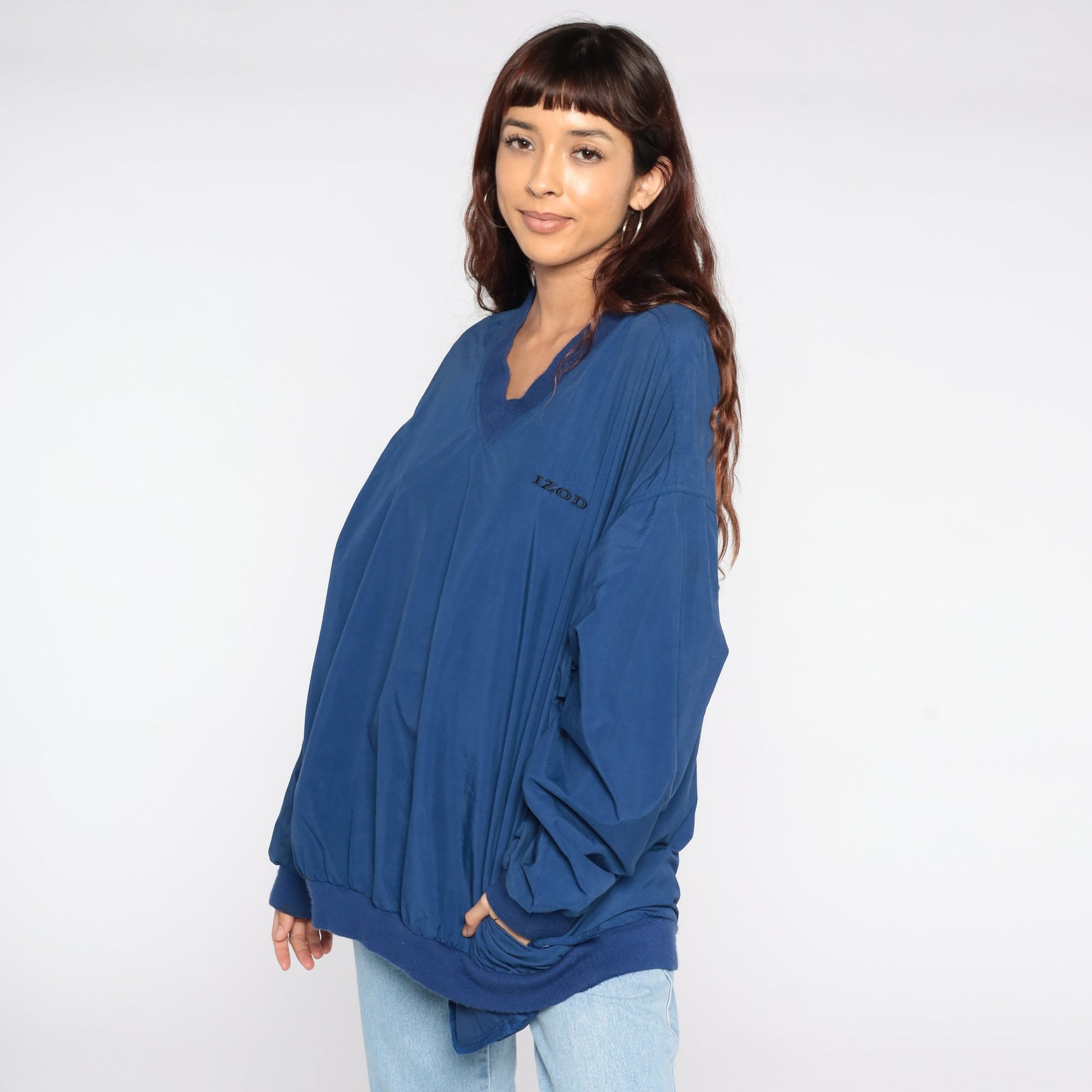 90s Izod Windbreaker Jacket Blue Nylon Pullover Extra Large XL