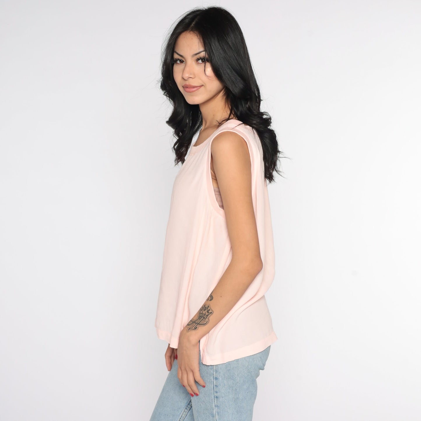 80s Baby Pink Tank Top Sleeveless Blouse Medium