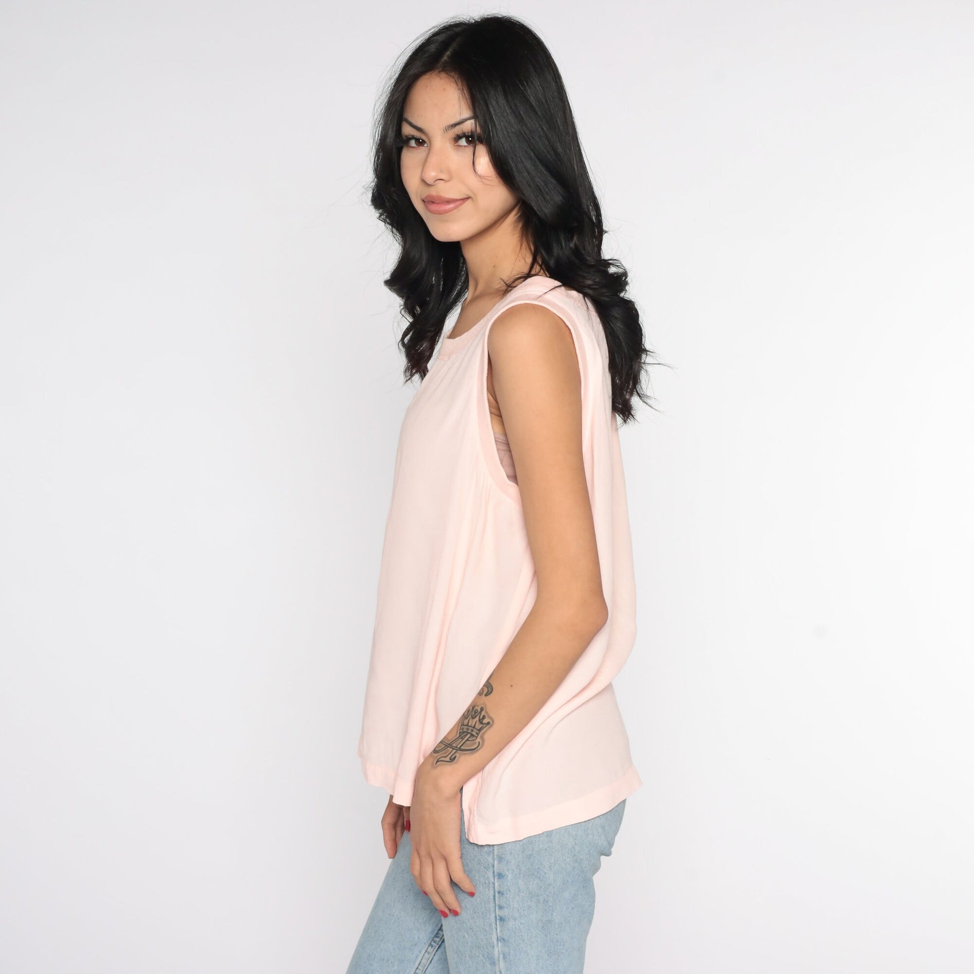 80s Baby Pink Tank Top Sleeveless Blouse Medium
