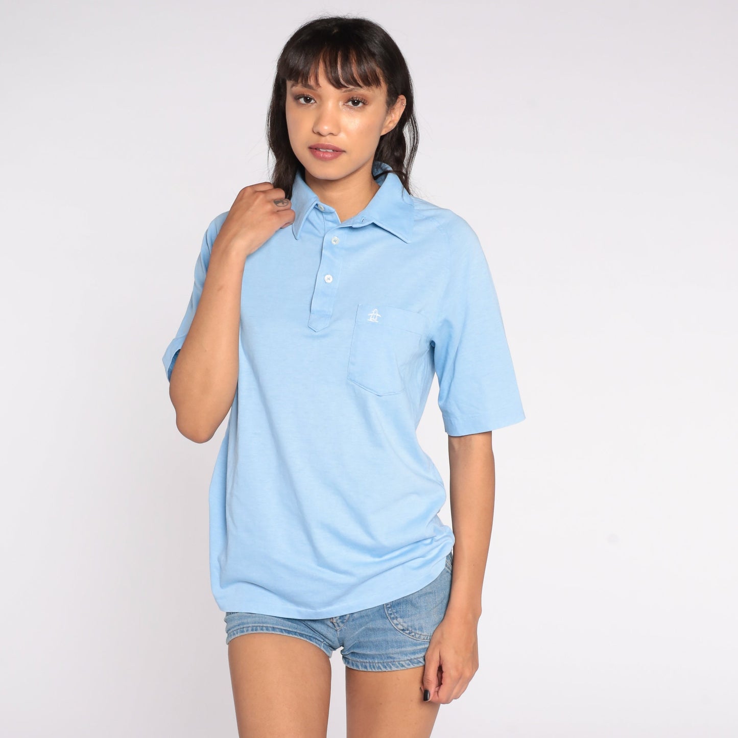 80s Munsingwear Grand Slam Polo Shirt Blue Half-Button Small