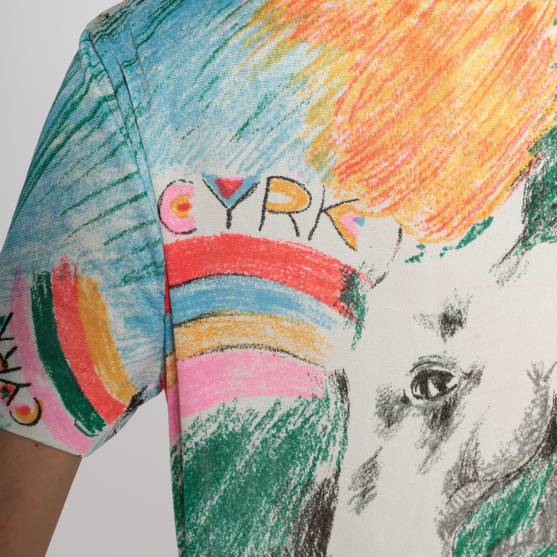 70s Cyrk Art Horse Rainbow Shirt Tunic Top Short Sleeve Large L