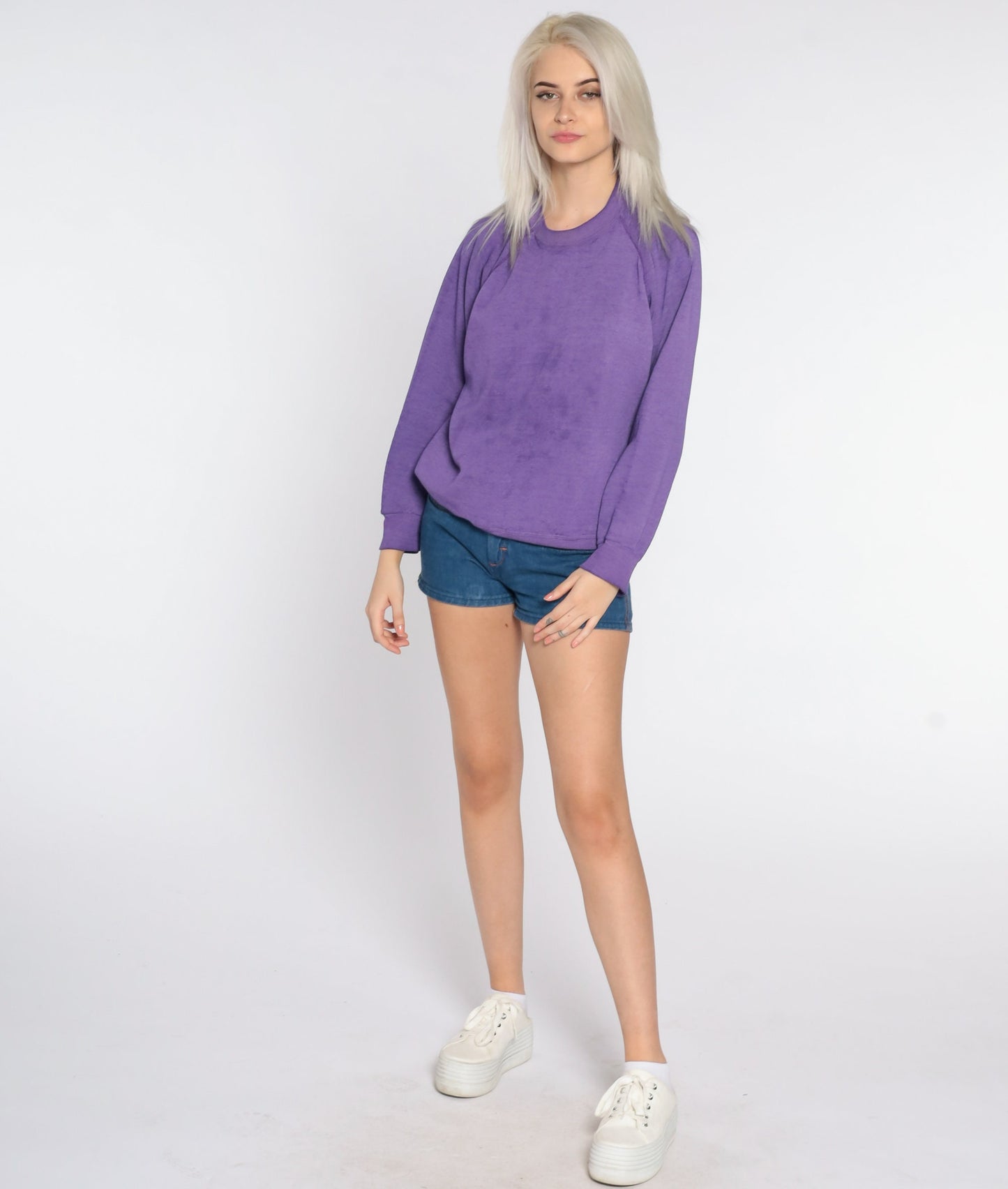 80s Purple Raglan Sweatshirt Crewneck Plain Pullover Extra Large