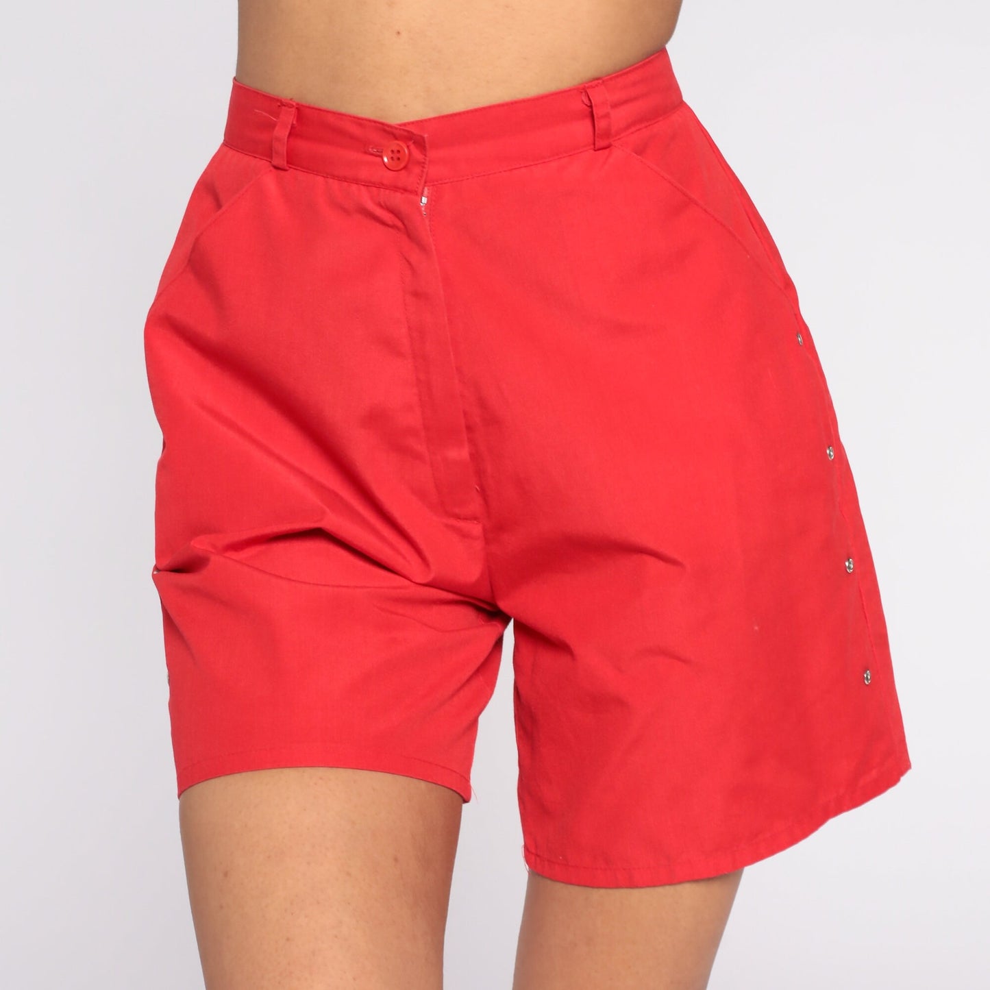 80s Red High-Waisted Shorts Cotton Blend Trouser Pockets Extra Small