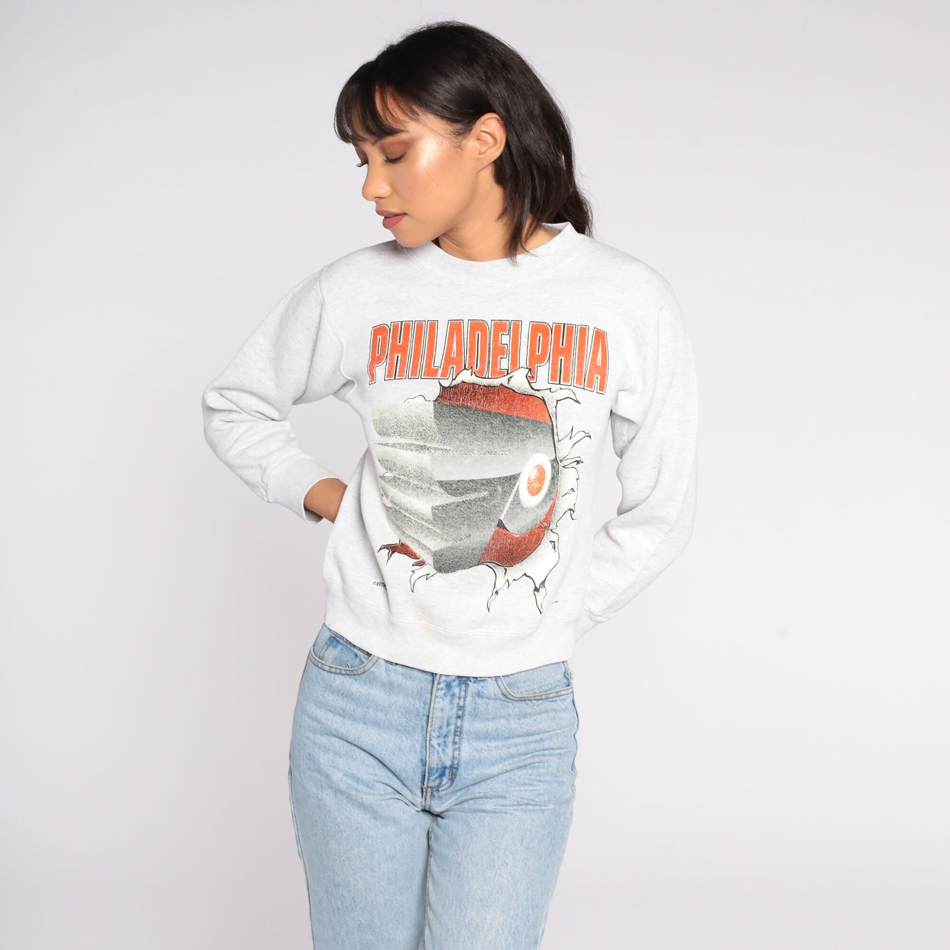 80s Philadelphia Flyers NHL Hockey Sweatshirt Nutmeg Graphic Pullover Extra Small