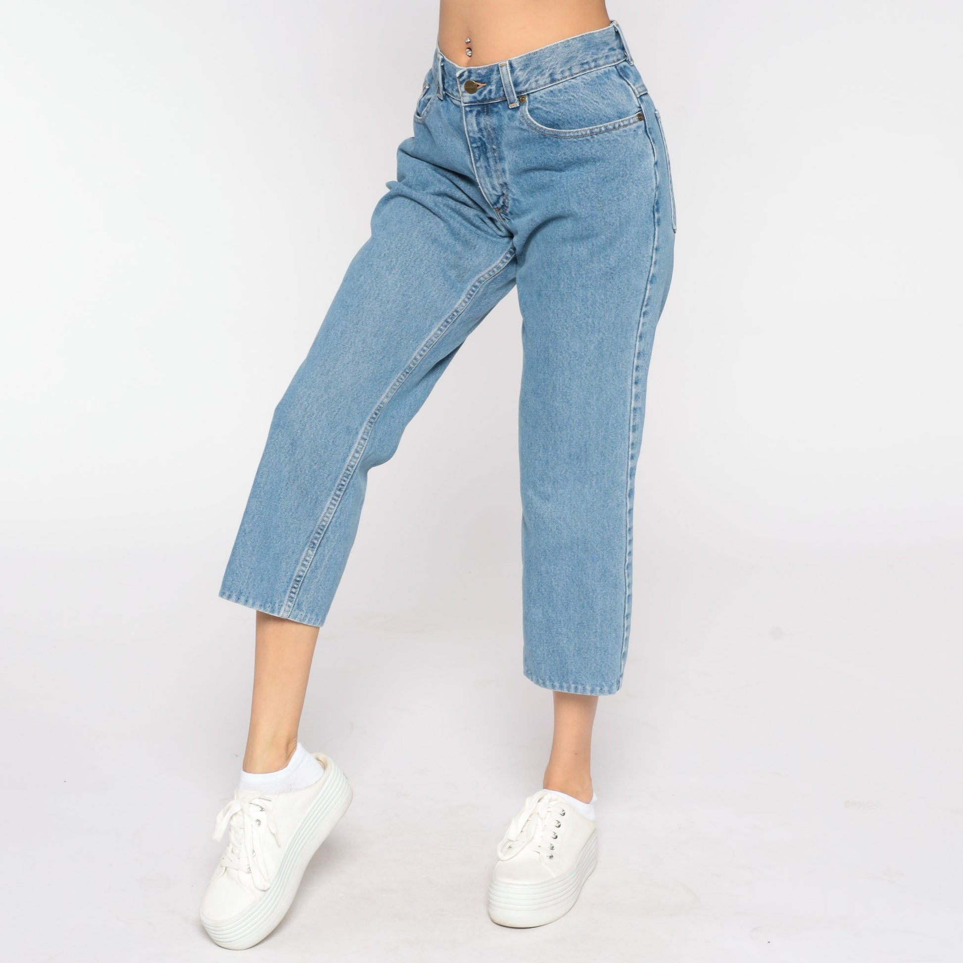 LL Bean 90s High-Waist Cropped Jeans Blue Denim Bootcut Petite 8