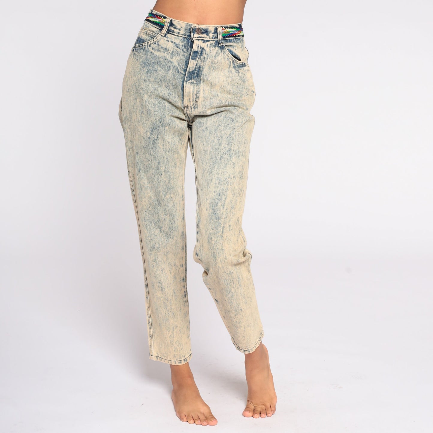 80s Acid Wash High Waist Mom Jeans Blue Denim Tapered Small 26