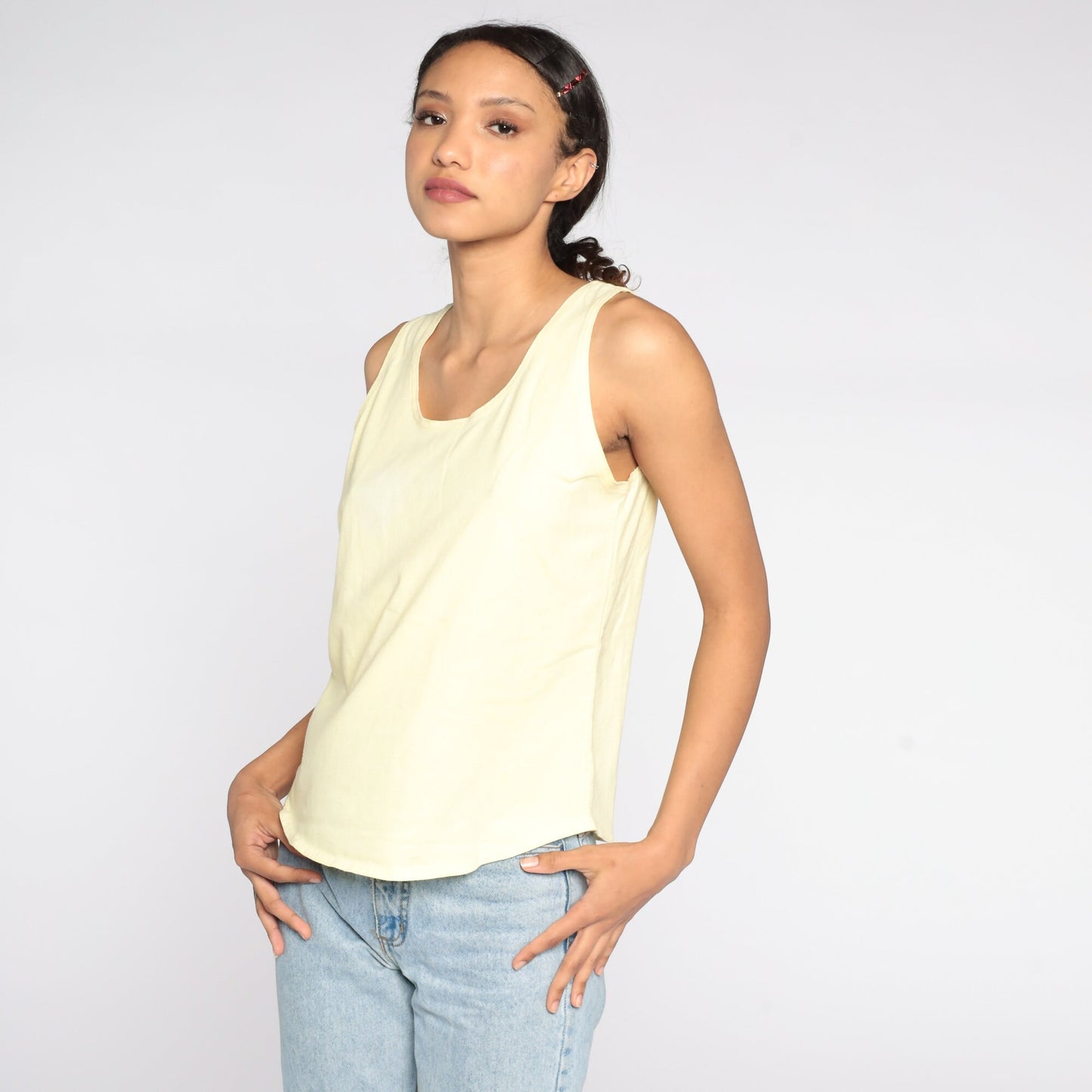 80s Yellow Tank Top Single Stitch Cotton Sleeveless Tee Medium