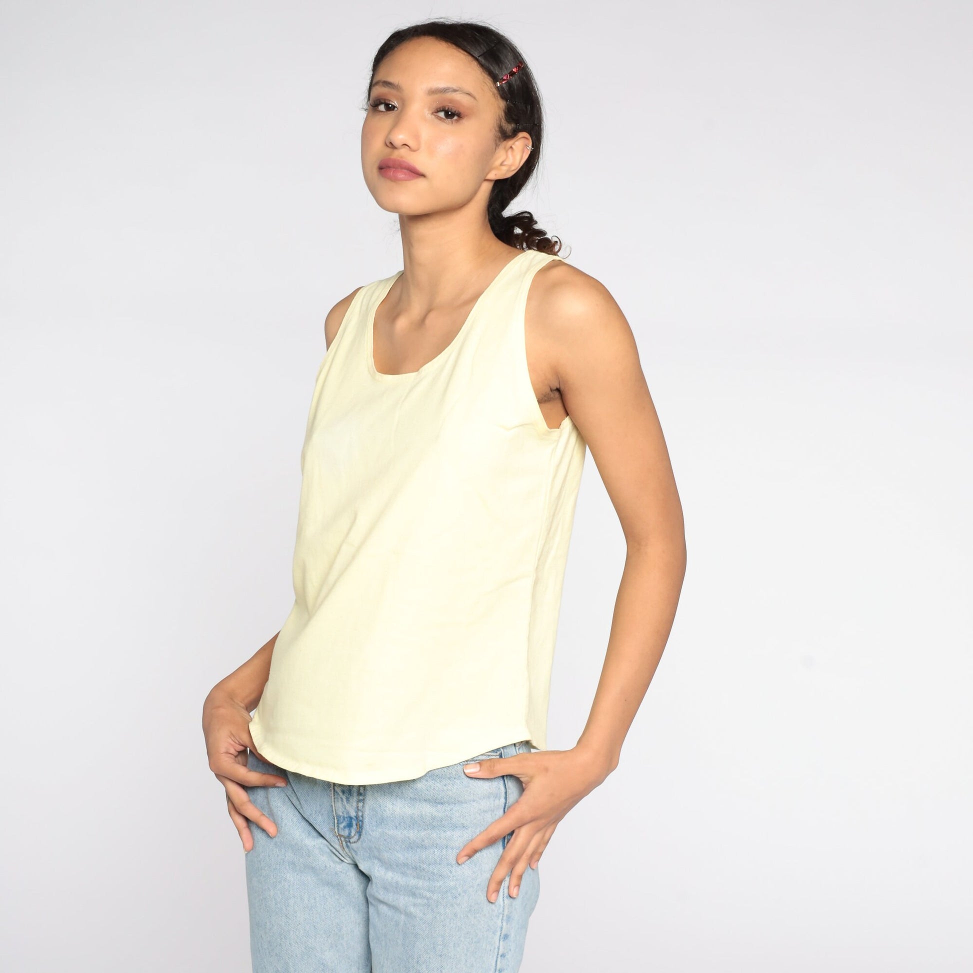 80s Yellow Tank Top Single Stitch Cotton Sleeveless Tee Medium