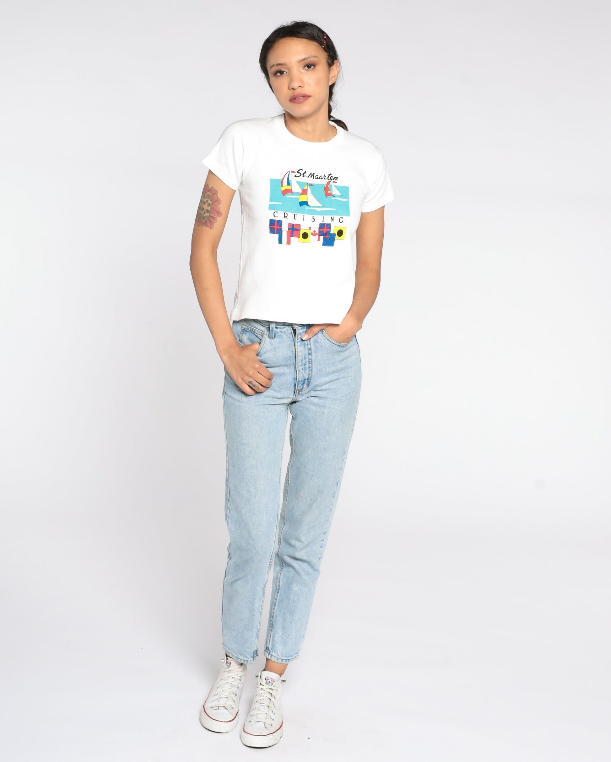 90s St. Maarten Sailboat Graphic T-Shirt White Cotton Extra Small