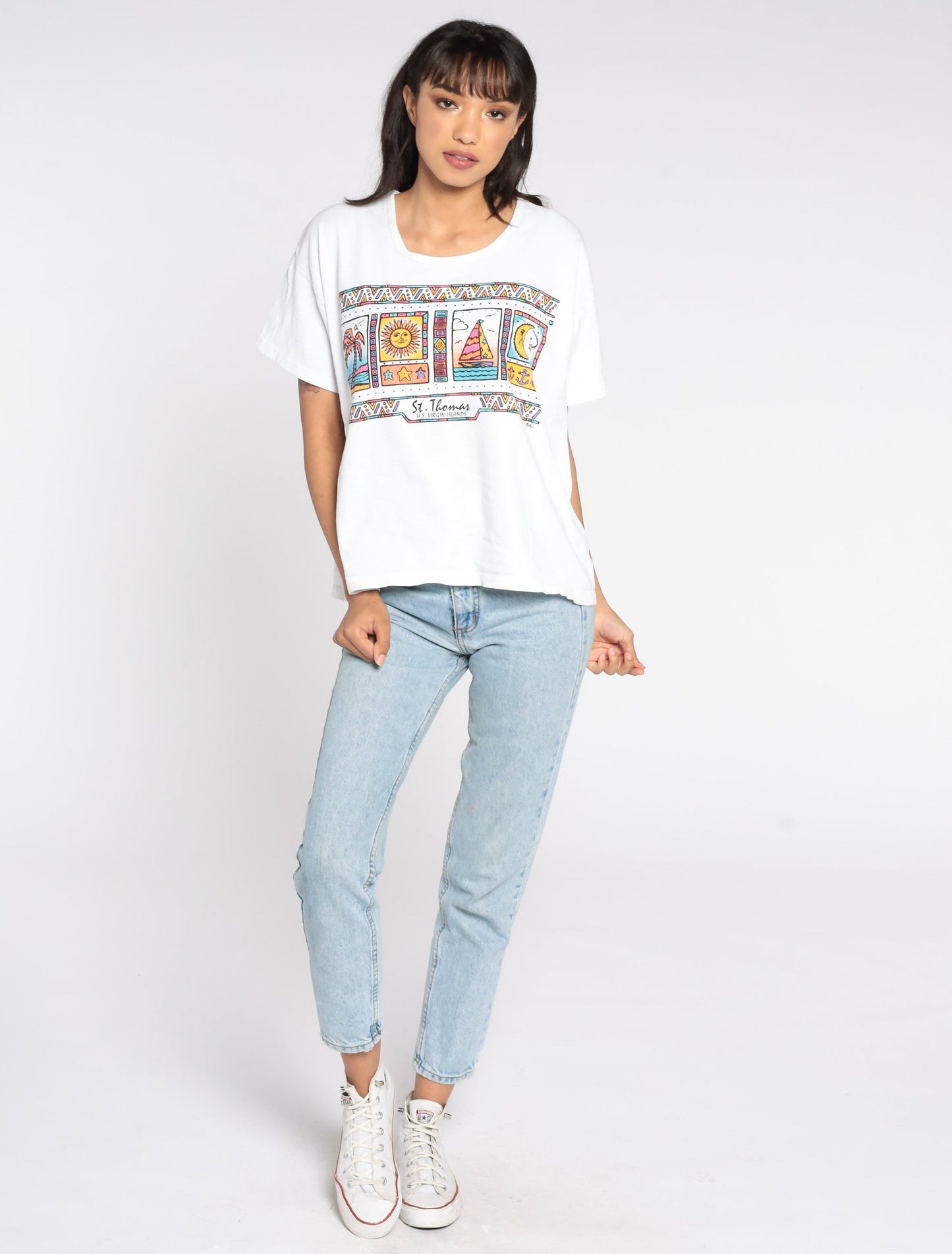 90s St Thomas Virgin Islands Celestial Palm Tree Graphic T-Shirt Extra Large