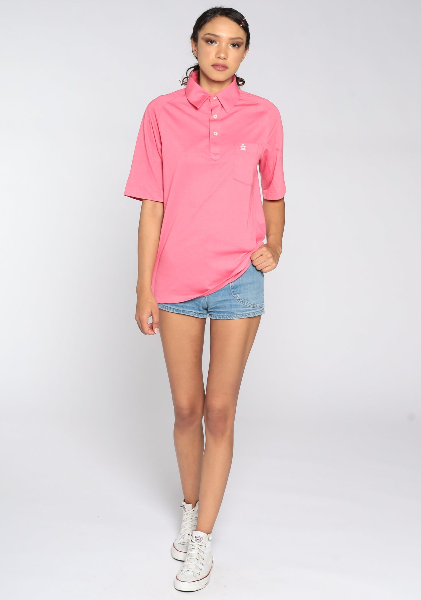 80s Munsingwear Polo Shirt Pink Half-Button Cotton Blend Small Medium