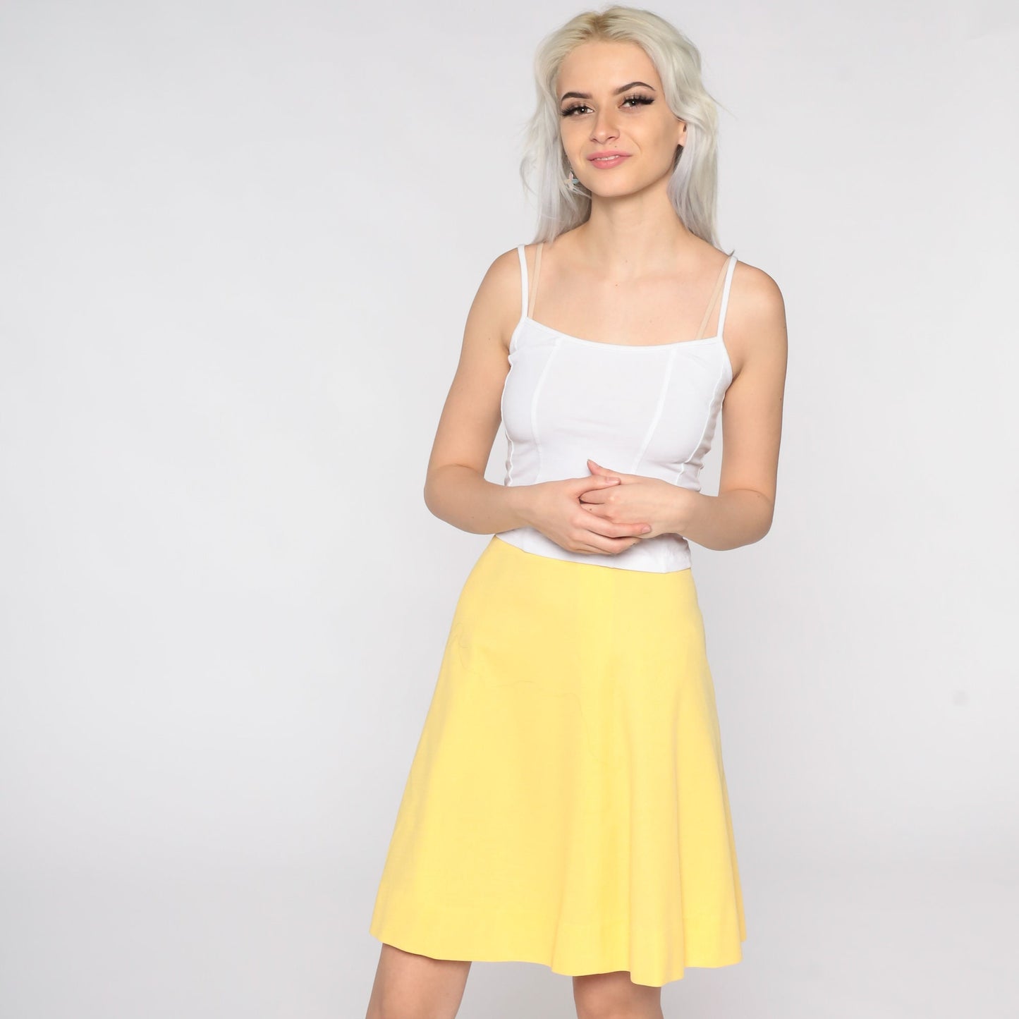 70s Yellow A-Line Mini Skirt High Waisted Rear Zip Extra Small