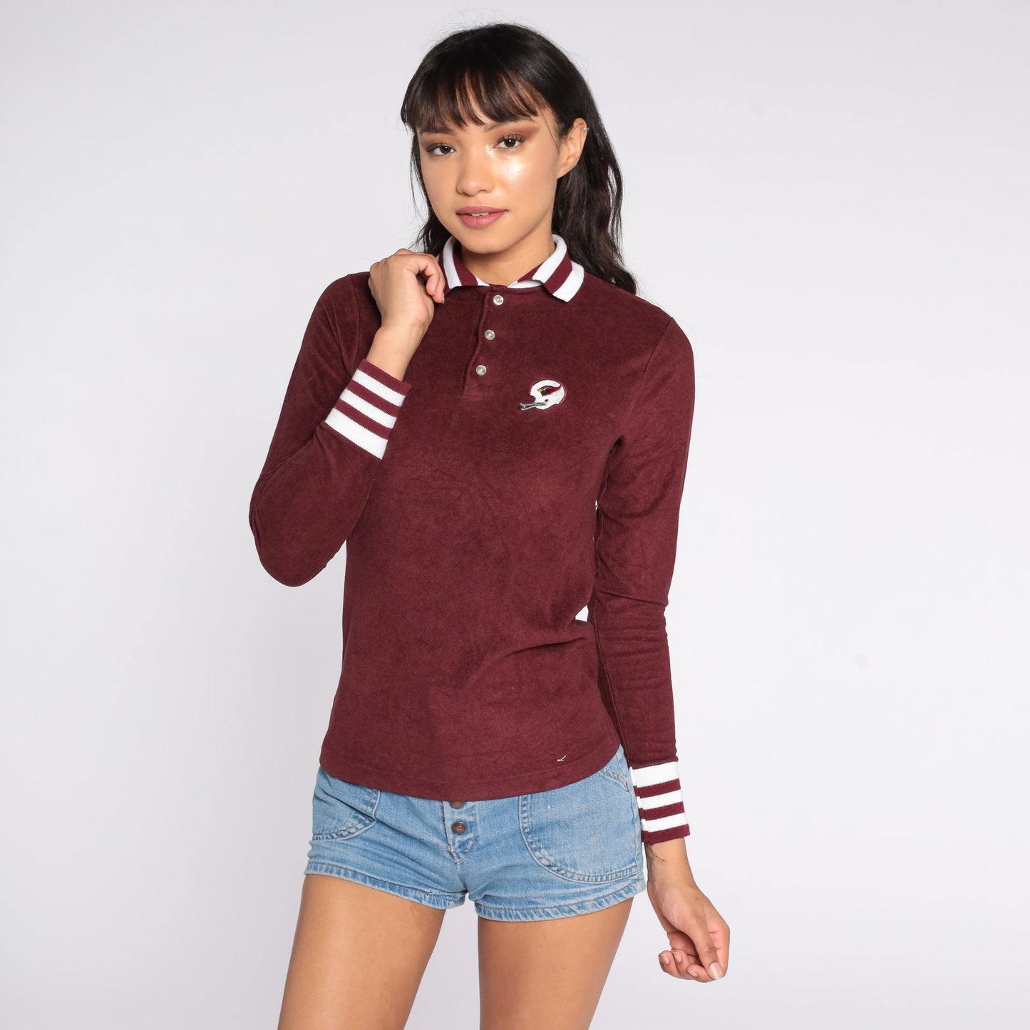 80s Arizona Cardinals Terry Cloth Polo Shirt Burgundy NFL Football XXS
