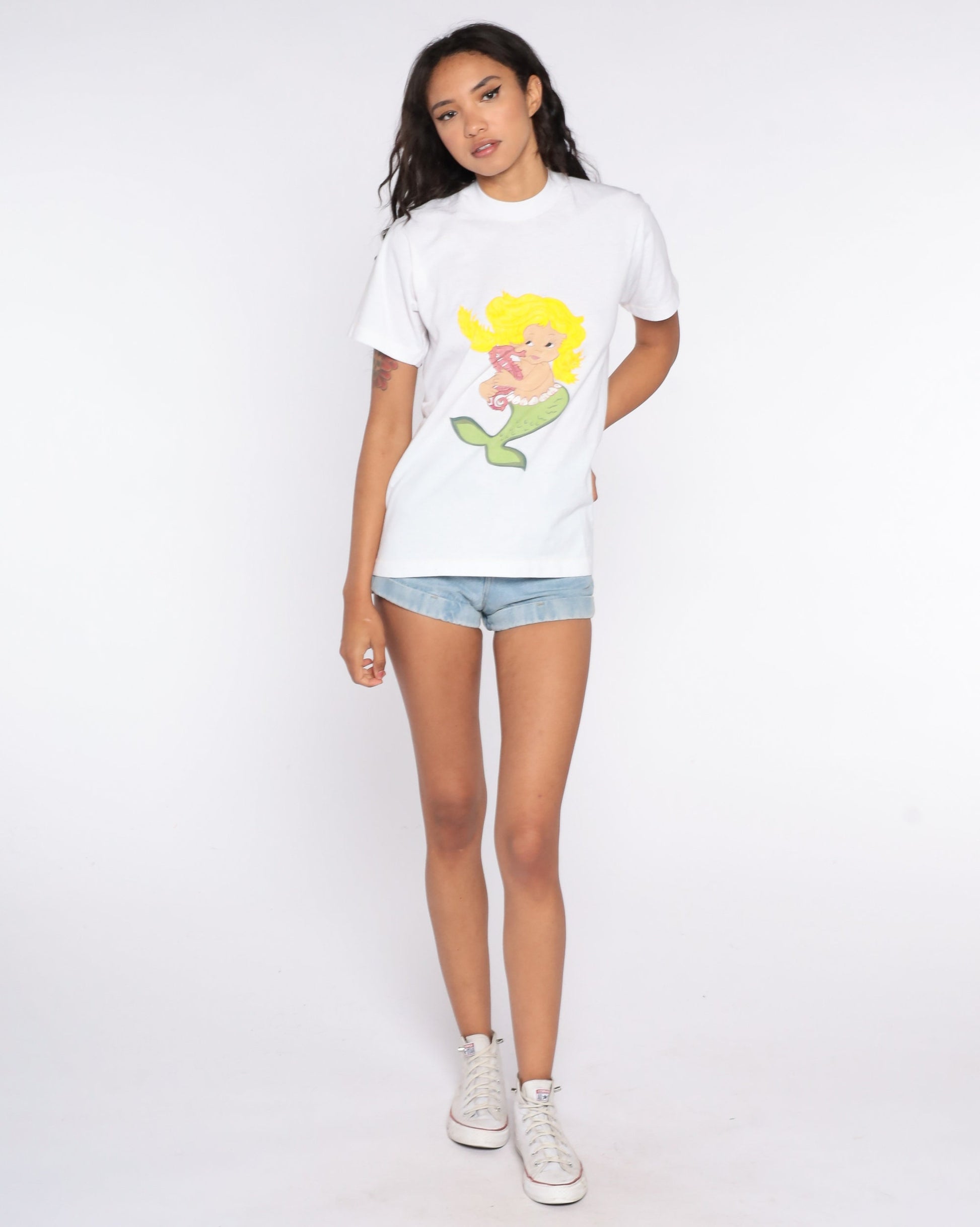 80s Screen Stars Mermaid Graphic T-Shirt Cotton Single Stitch Small