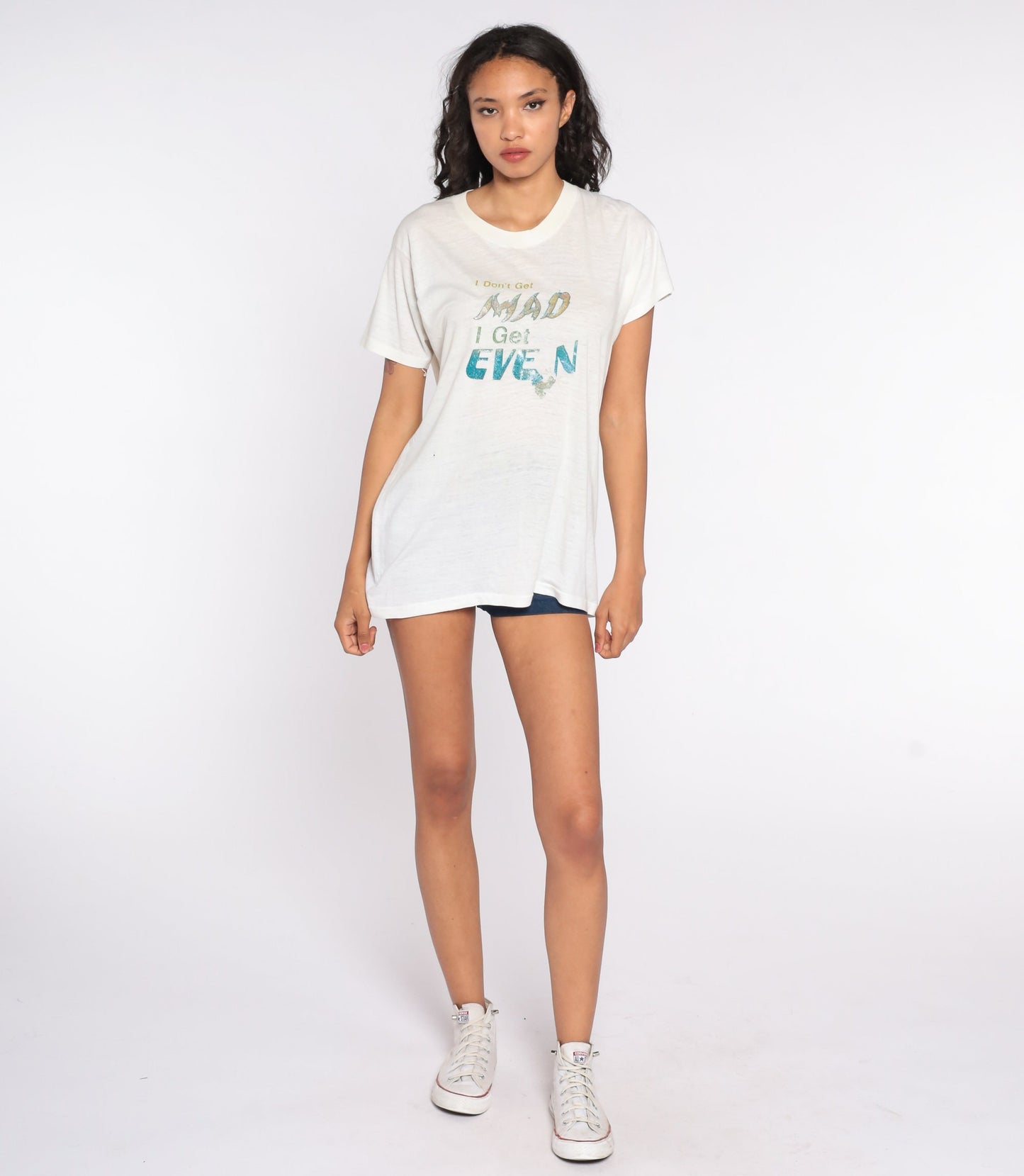 70s I Don't Get Mad I Get Even Iron On Graphic Tee Single Stitch Large