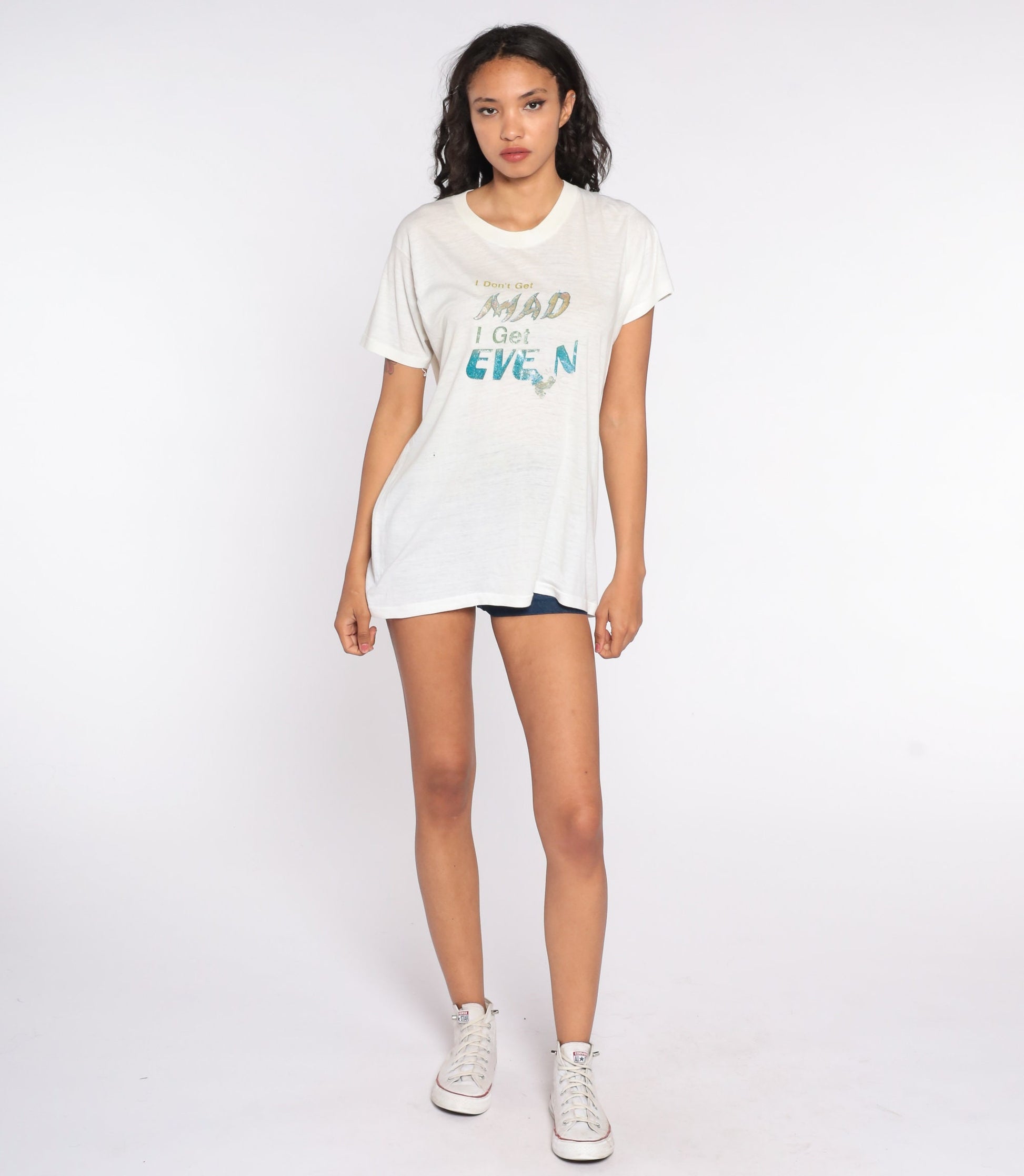 70s I Don't Get Mad I Get Even Iron On Graphic Tee Single Stitch Large