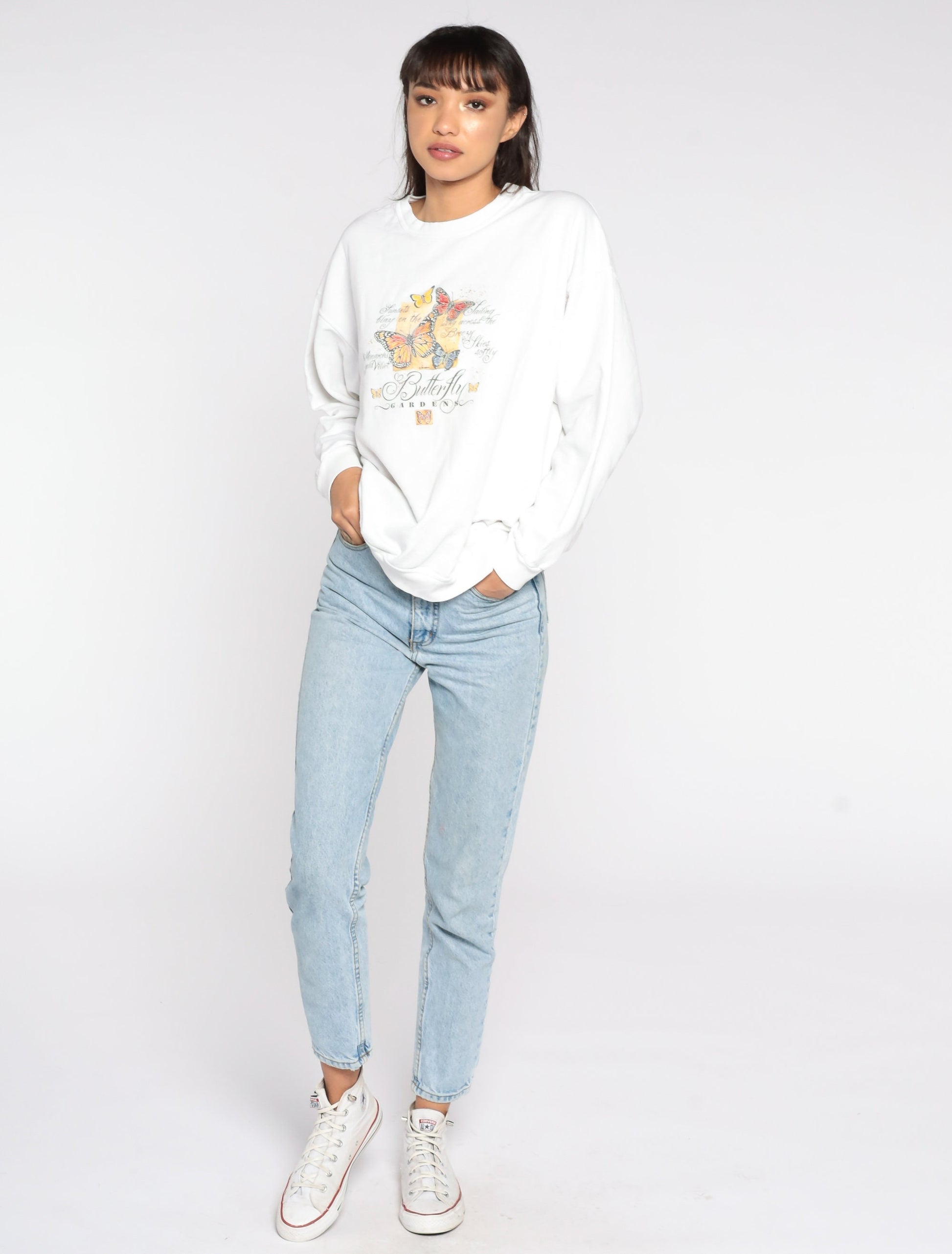 90s Butterfly Gardens Graphic Sweatshirt White Crewneck Extra Large XL