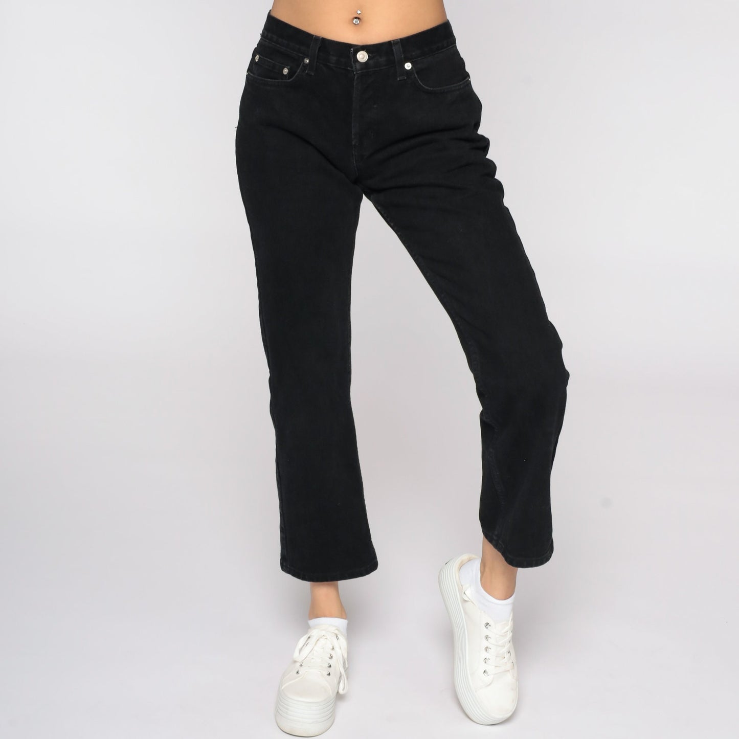 90s London Jean Black Flared Denim Mid Rise Jeans Small 6