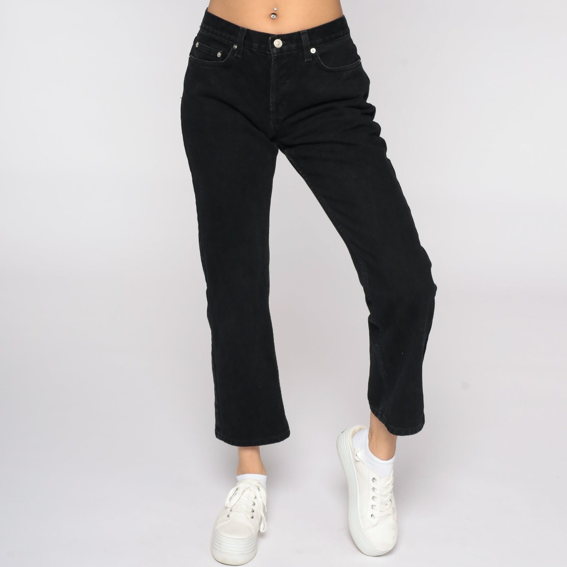 90s London Jean Black Flared Denim Mid Rise Jeans Small 6