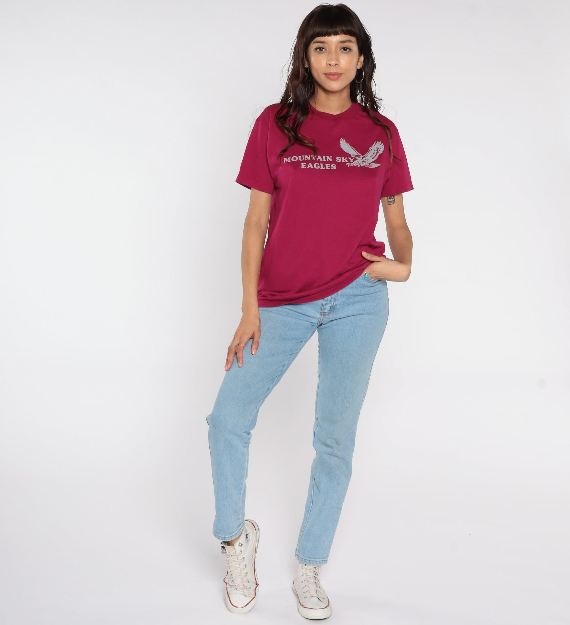 80s Mountain Sky Eagles Graphic T-Shirt Raspberry Red Large