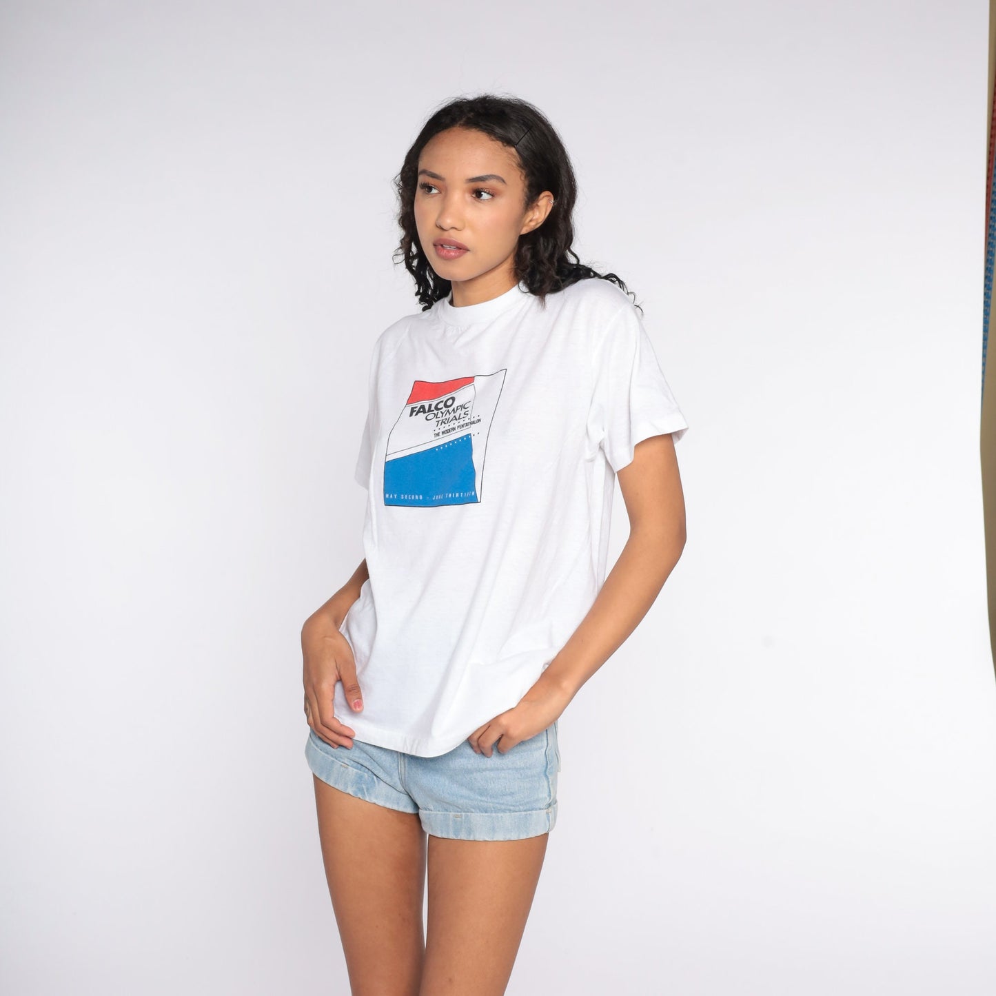 90s Falco Olympic Trials Modern Pentathlon Graphic T-Shirt Cotton Medium