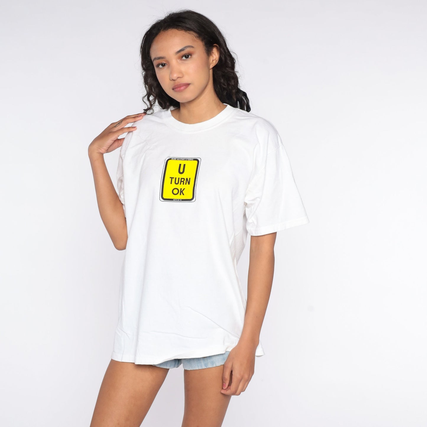 90s God Allows U-Turns Graphic T-Shirt White Cotton Large L