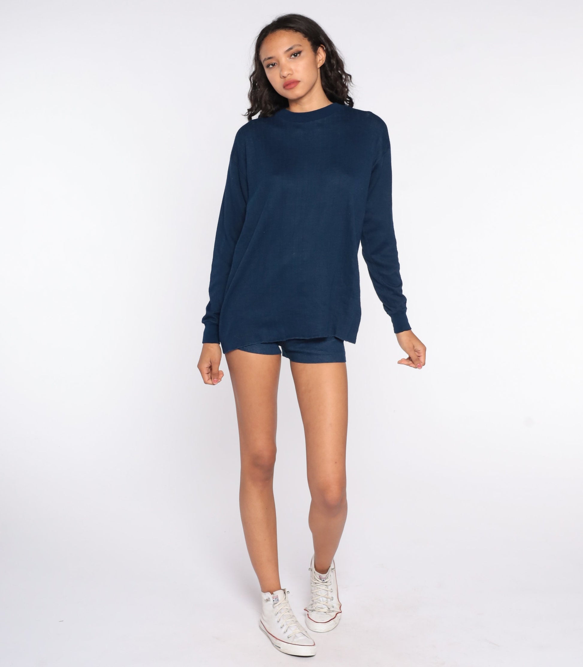 80s Navy Thermal Knit Long Sleeve Shirt Extra Large XL