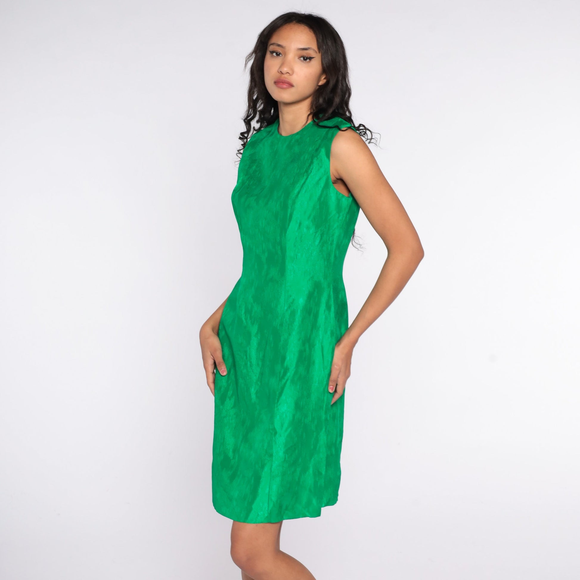 1960s Carol Craig Green Sheath Mini Dress Sleeveless Small