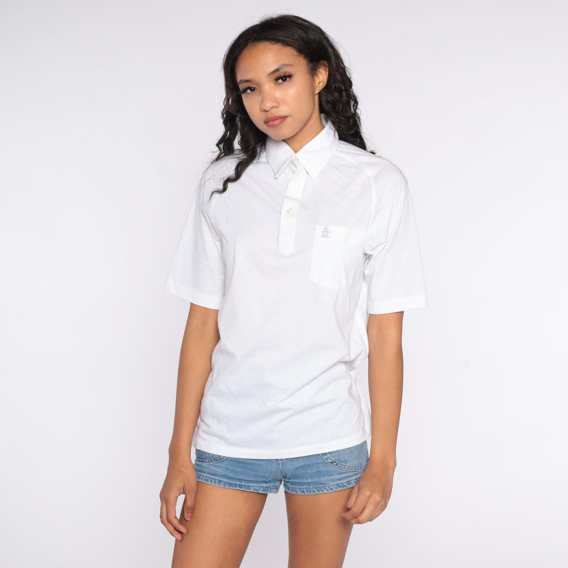 80s Munsingwear Polo Shirt White Half-Button Cotton Medium