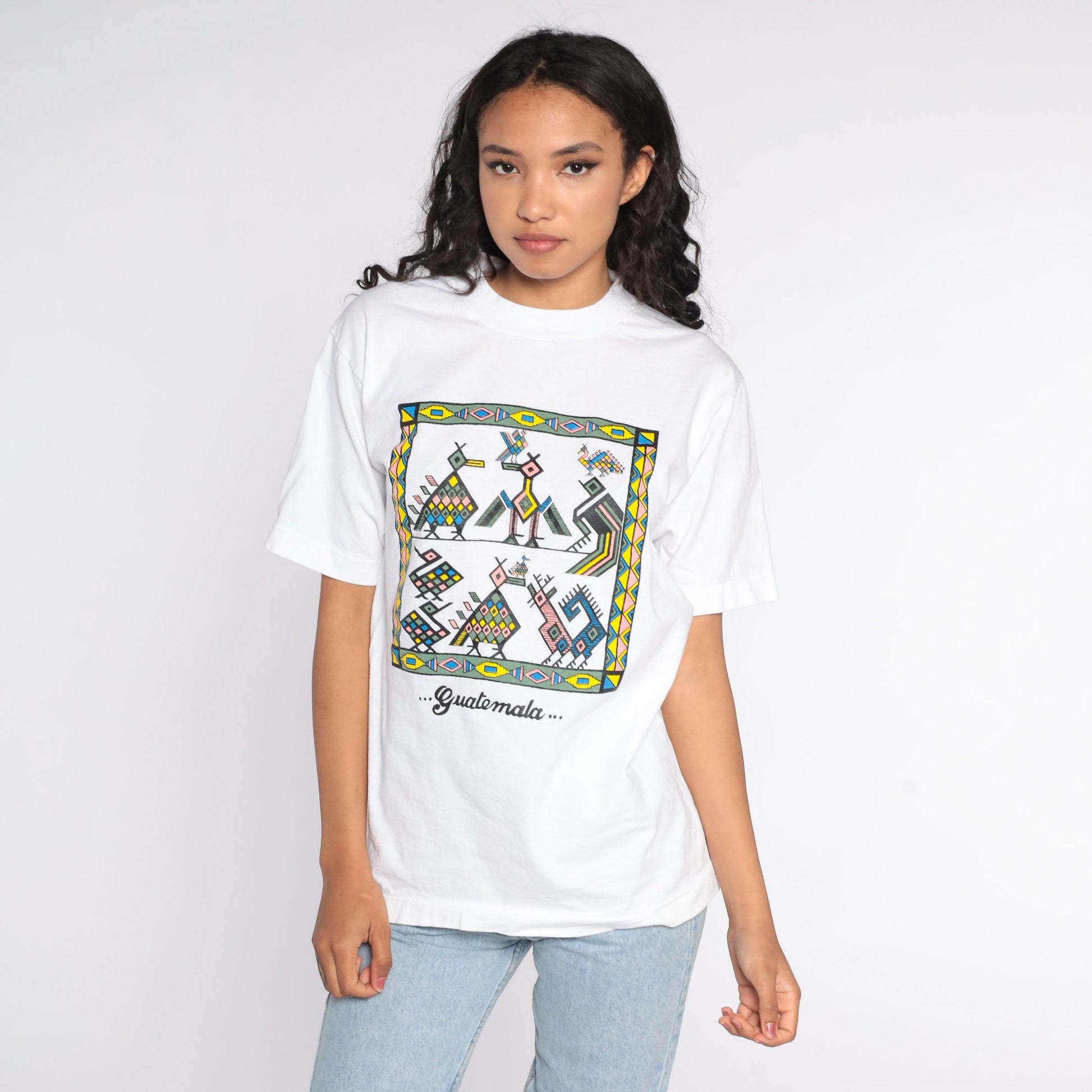 90s Guatemala Animal Graphic T-Shirt Cotton Tee Small