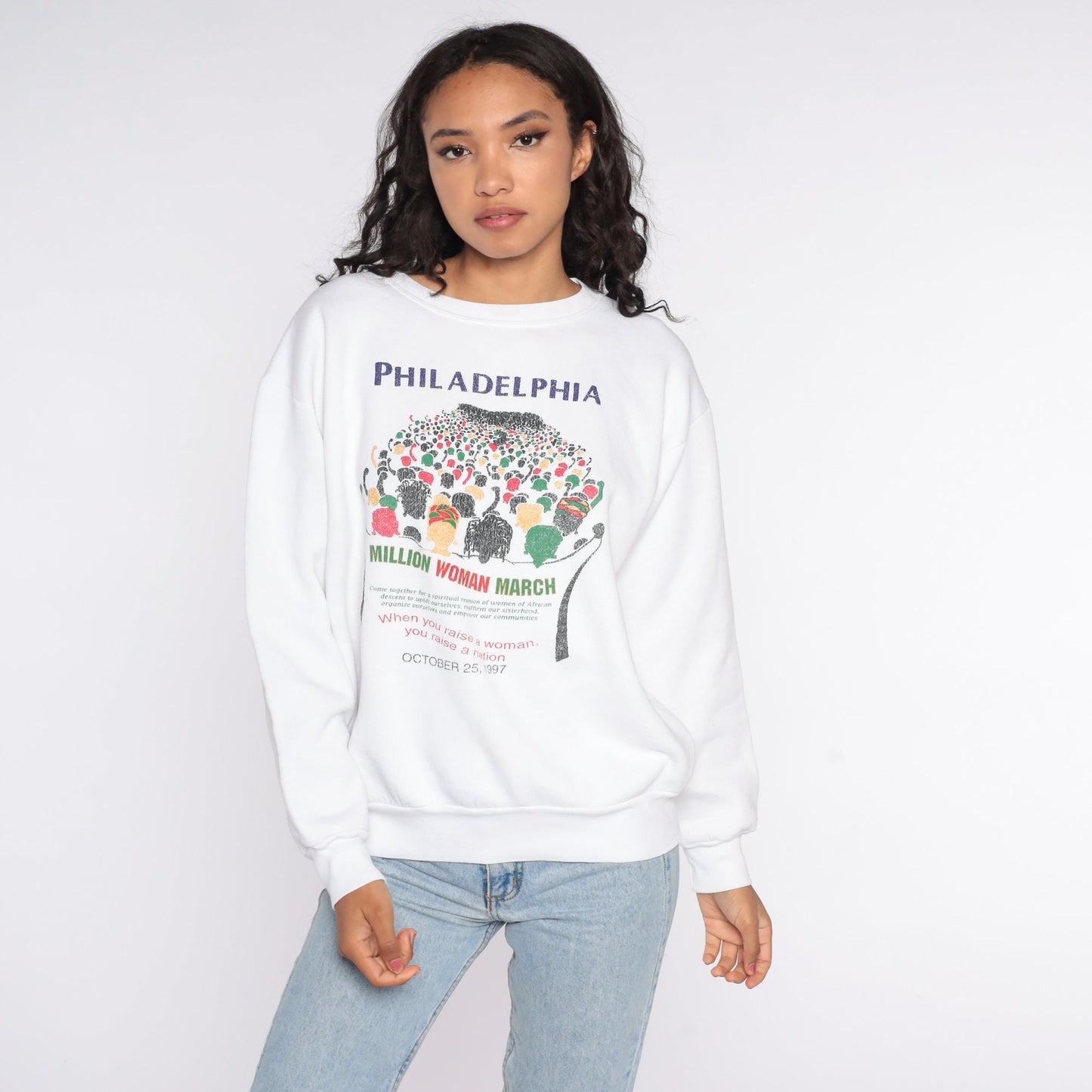 1997 Million Woman March Sweatshirt Philadelphia Graphic Crewneck Large