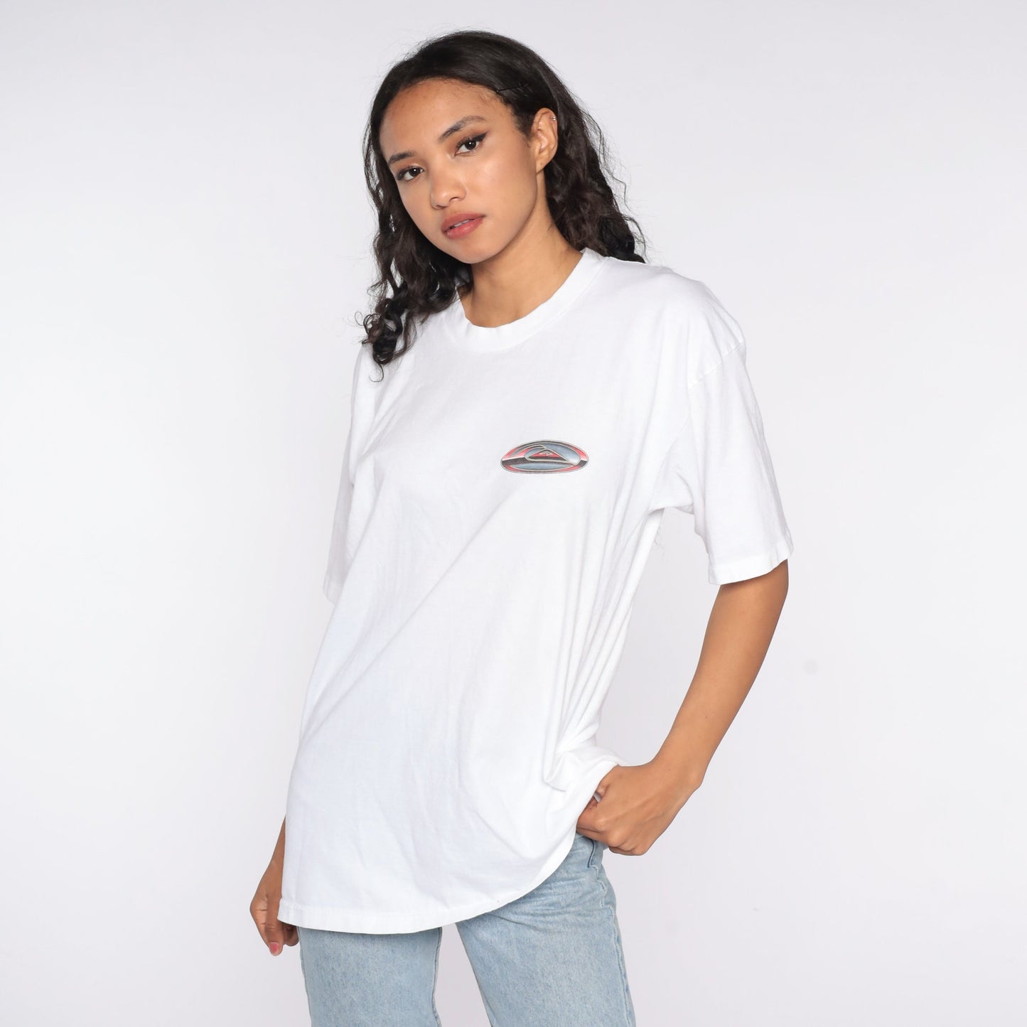90s Quiksilver Logo T-Shirt White Graphic Surf Tee Large L
