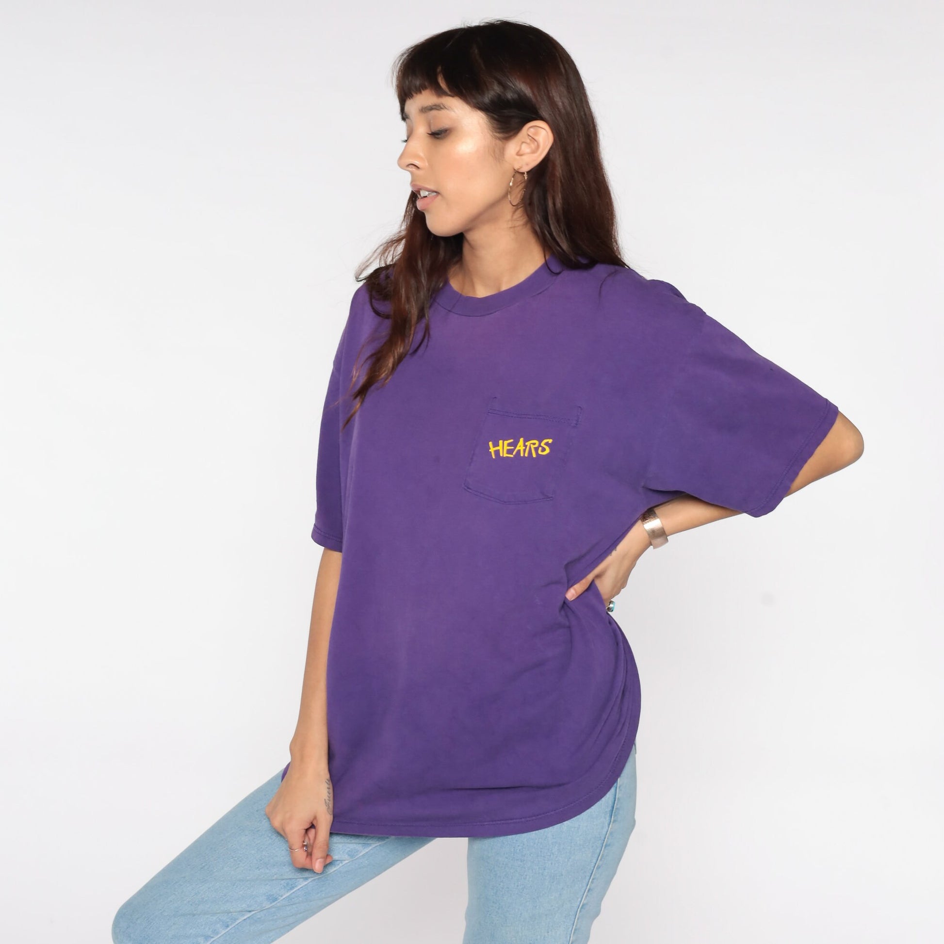 90s HEARS Arizona Sign Language Graphic T-Shirt Purple Cotton Pocket Tee Extra Large XL