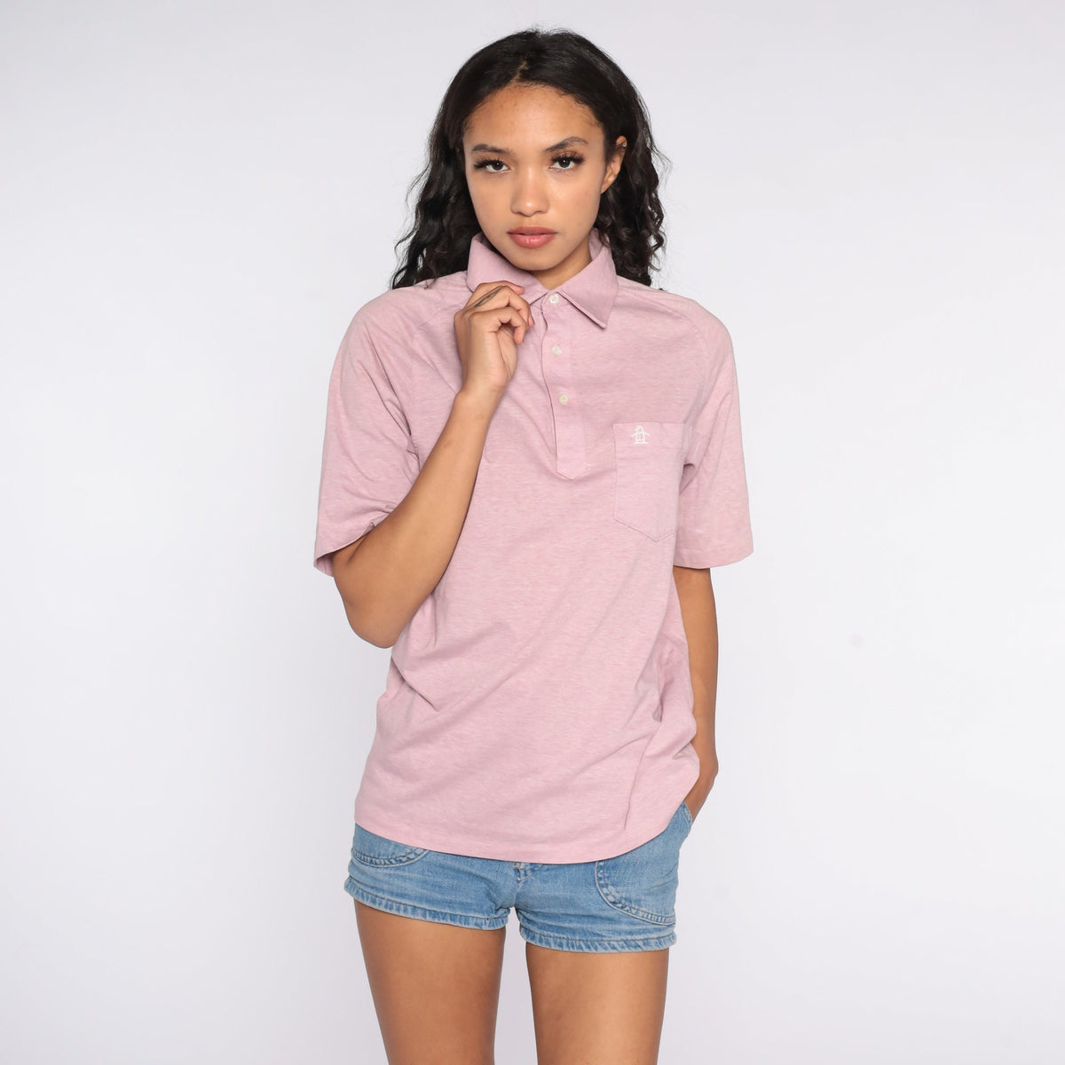 80s Munsingwear Penguin Polo Shirt Lavender Half-Button Cotton Small