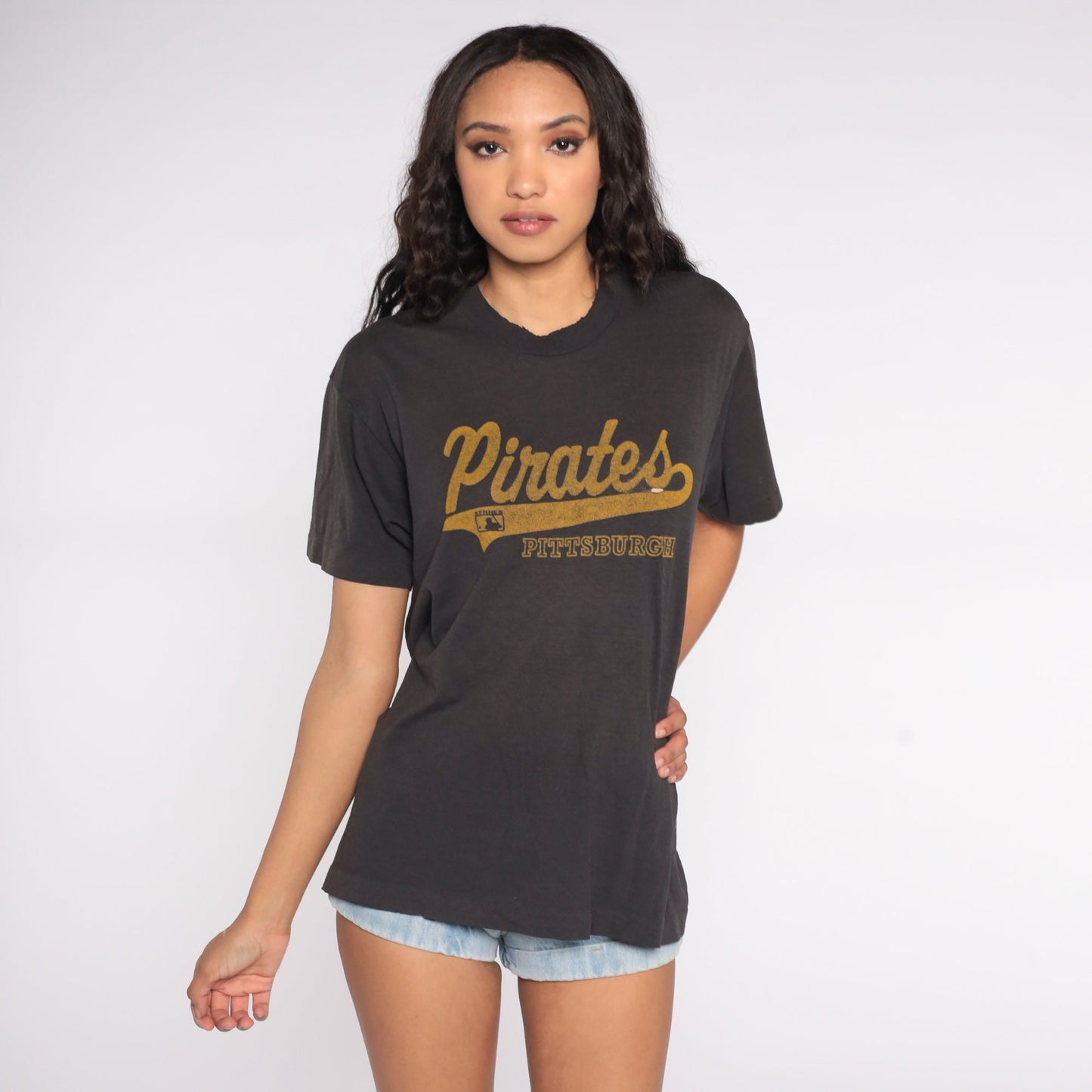 80s Pittsburgh Pirates Baseball T-Shirt Screen Stars Black Medium