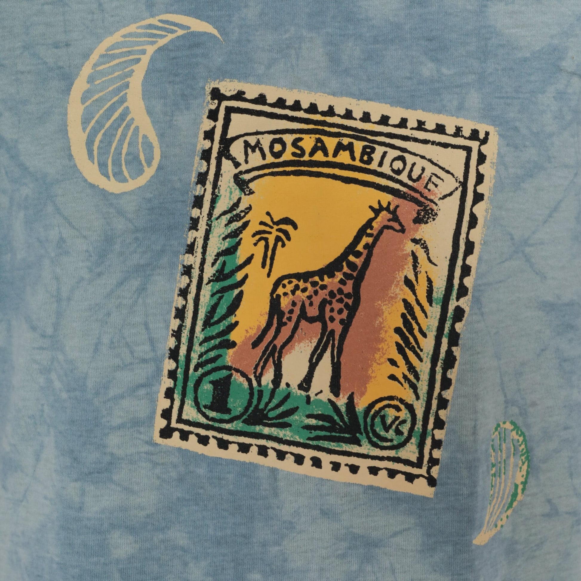90s Mozambique Giraffe Tie Dye T-Shirt Blue Stamp Print Medium